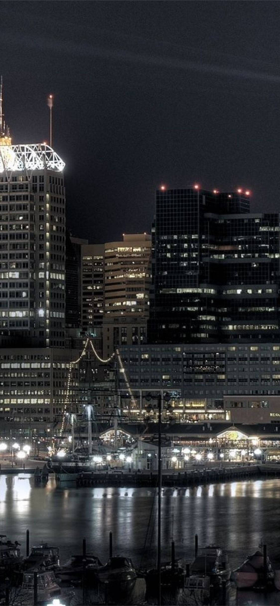 Baltimore, nighttime cityscape, illuminated skyscrapers, Full HD Phone Wallpaper
