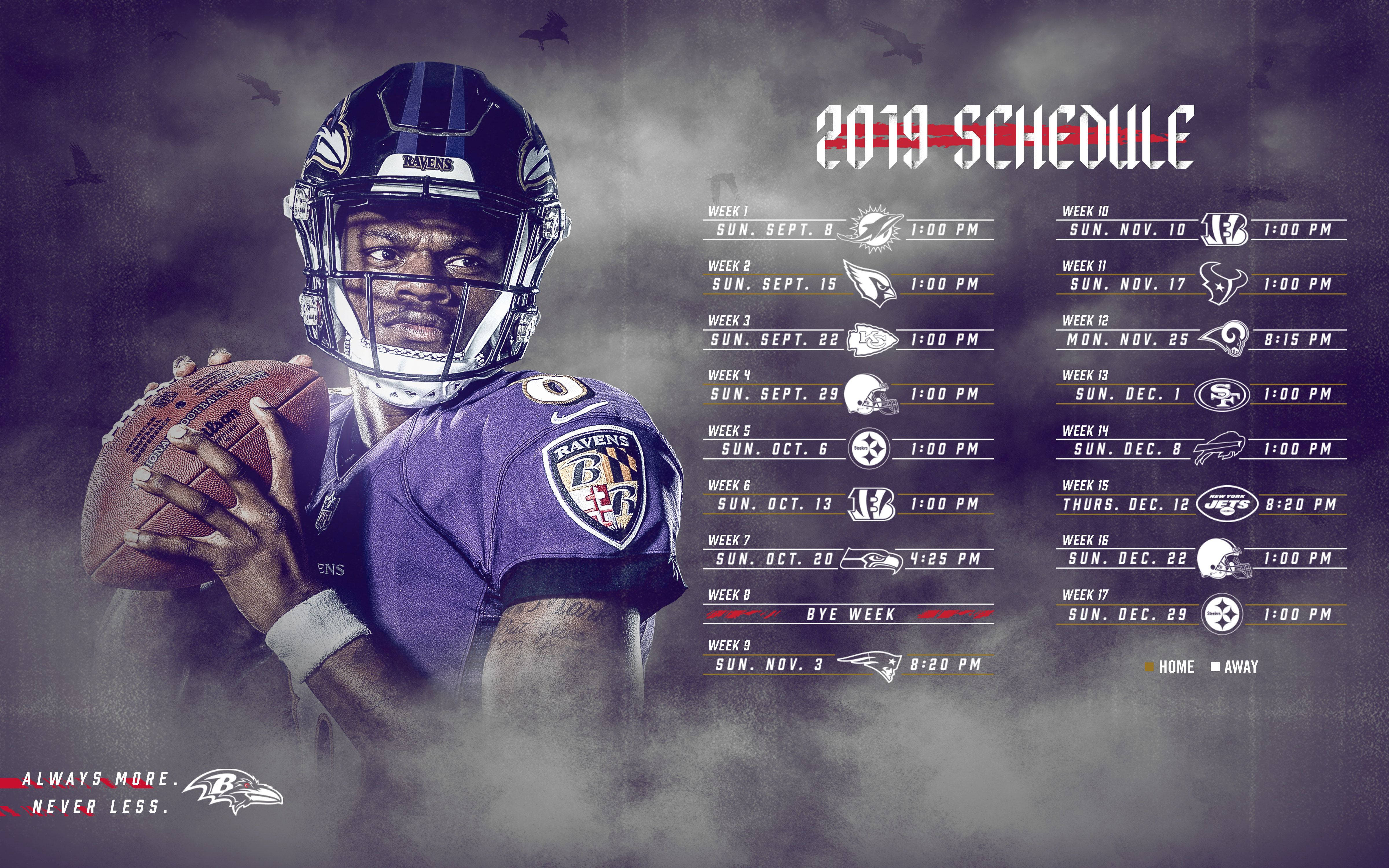 Baltimore Ravens, 2019 game schedule, purple gear, 4K Desktop Wallpaper