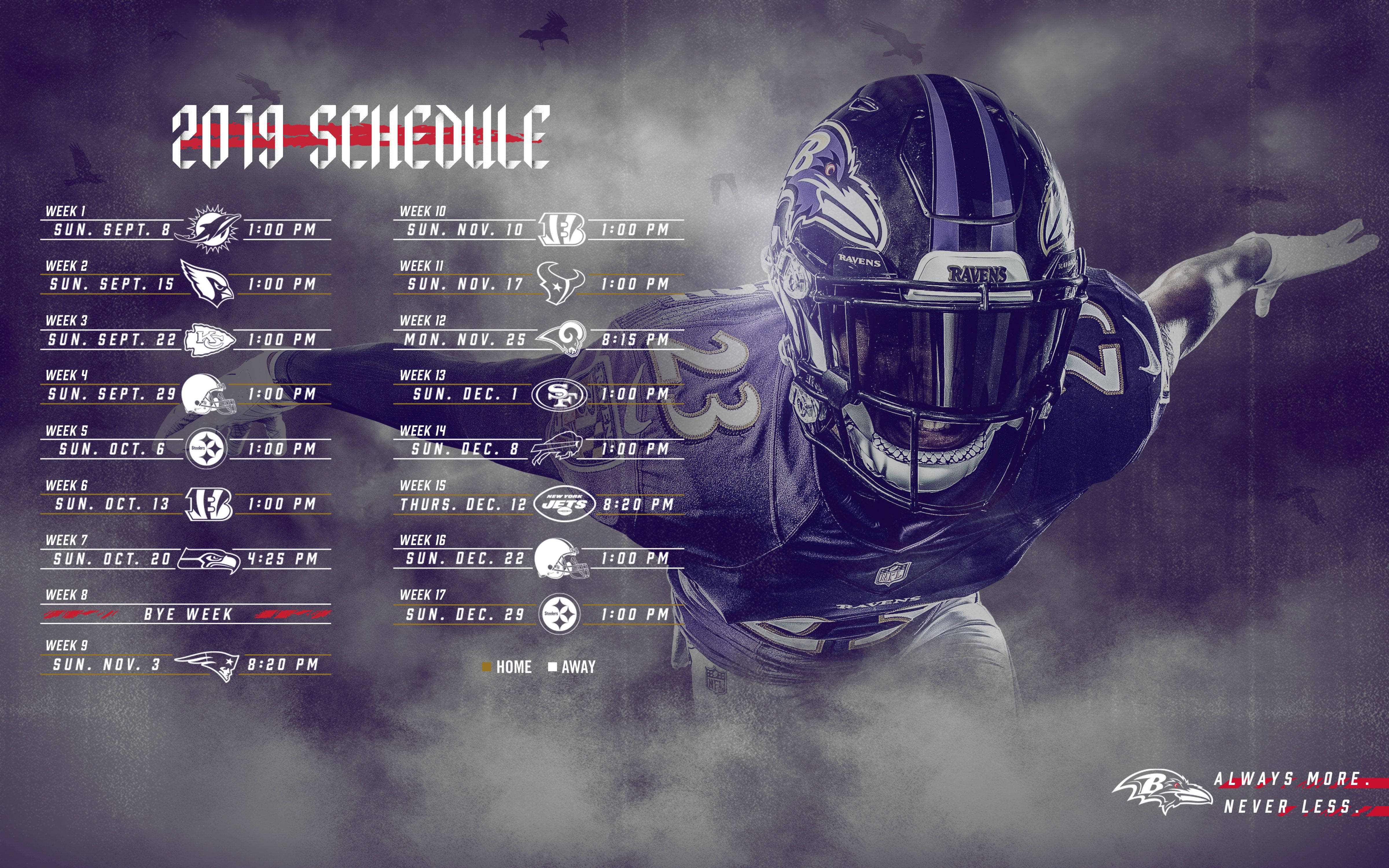 Baltimore Ravens, 2019 match schedule, football player, 4K Desktop Wallpaper