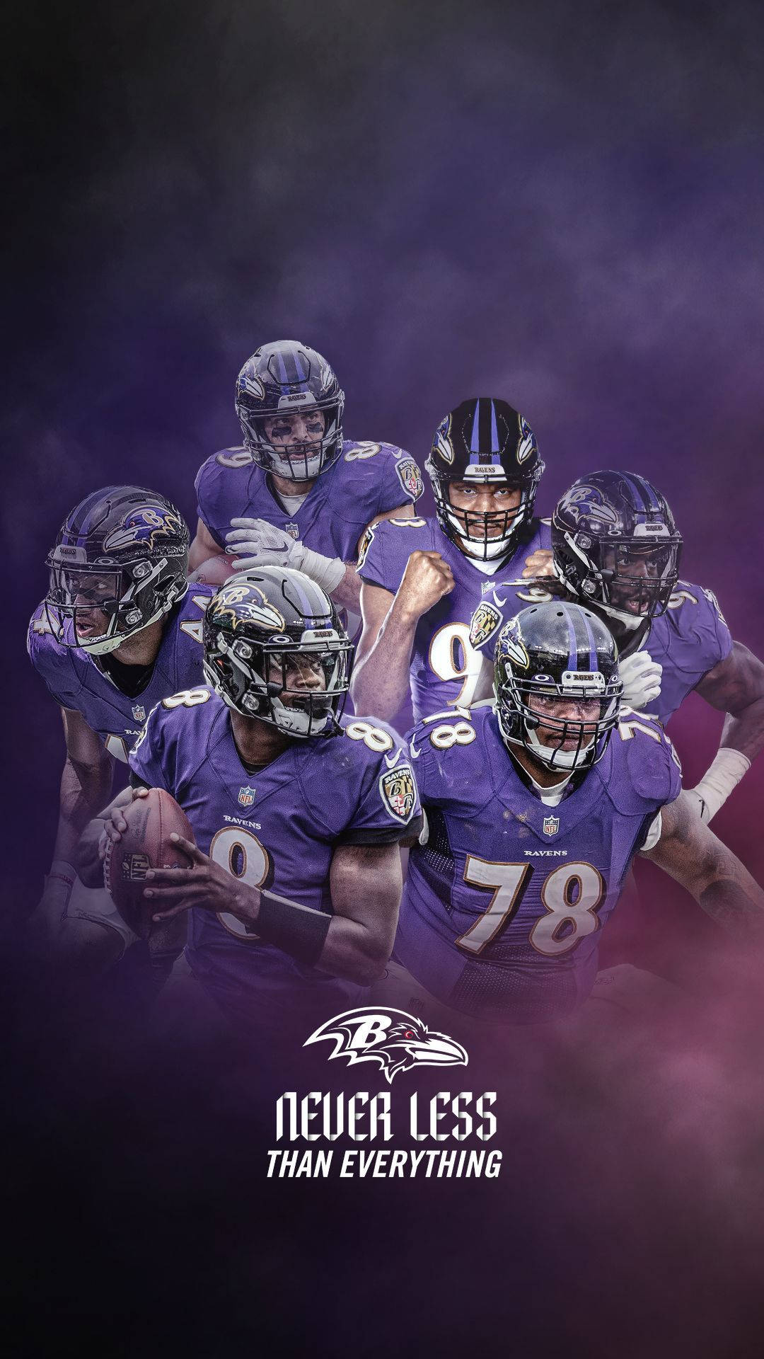 Baltimore Ravens, purple uniforms, smoky purple background, Full HD Phone Wallpaper