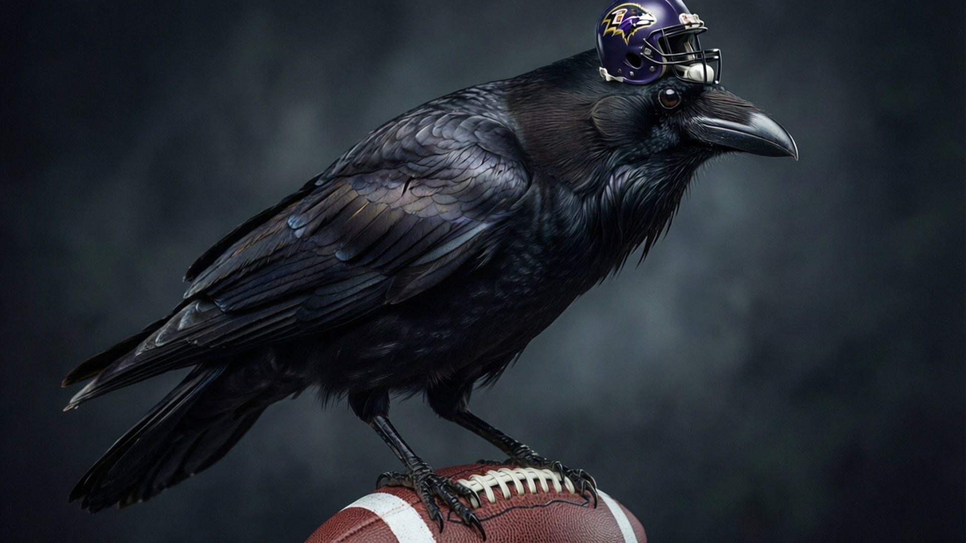 raven mascot, glossy black raven, purple Baltimore Ravens helmet, Full HD Desktop Wallpaper