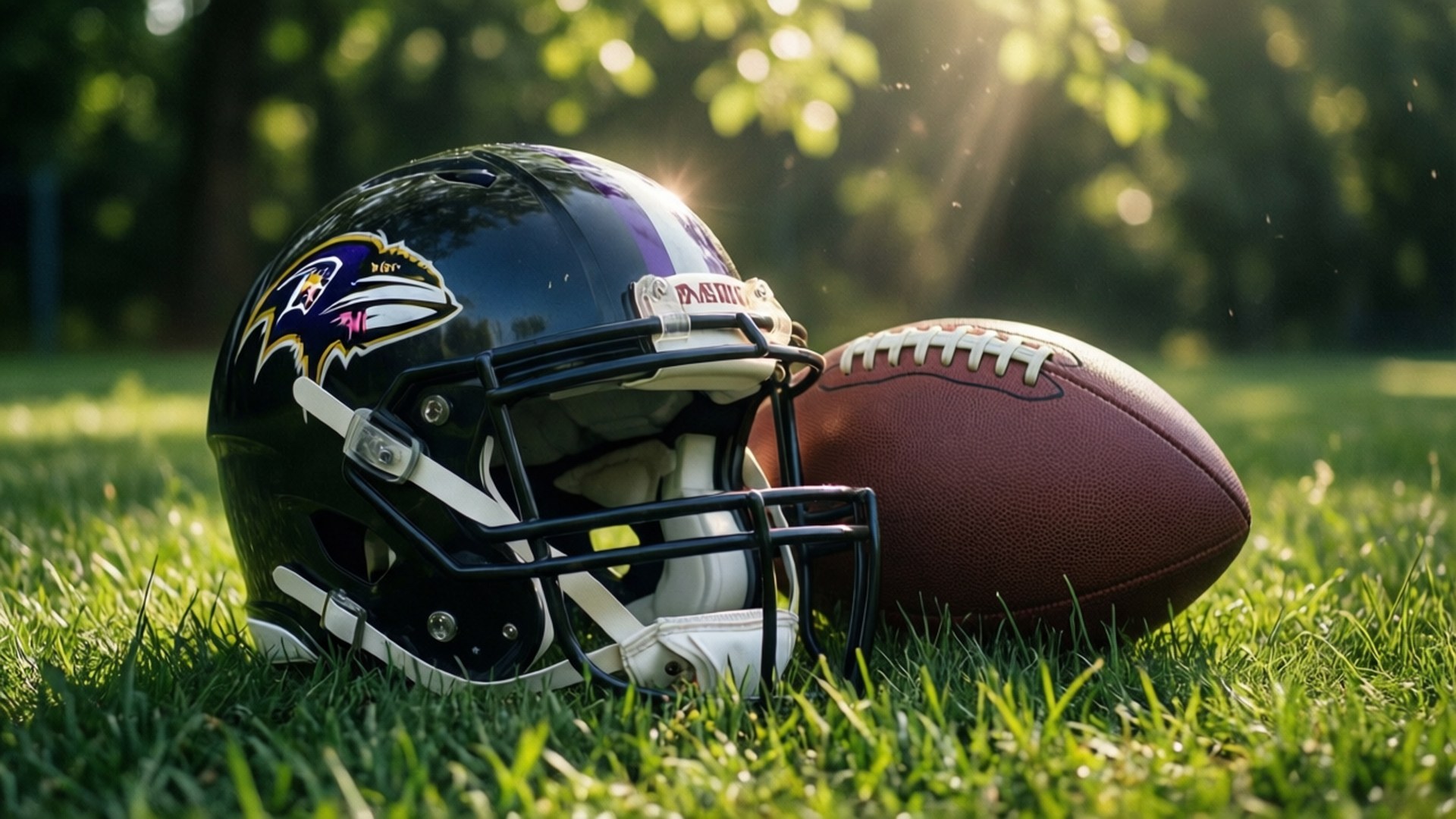 Baltimore Ravens, football helmet, football ball, Full HD Desktop Wallpaper