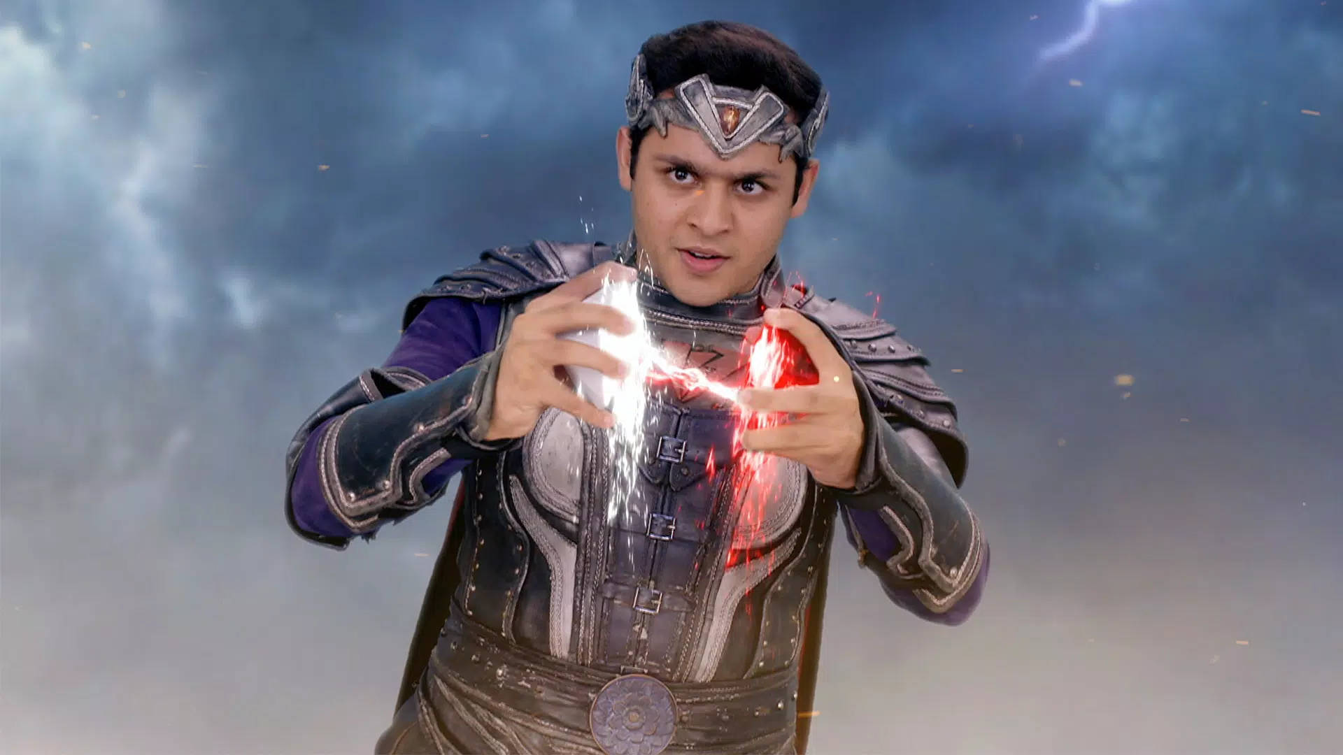 Balveer, ornate armor, glowing red and white energy, Full HD Desktop Wallpaper