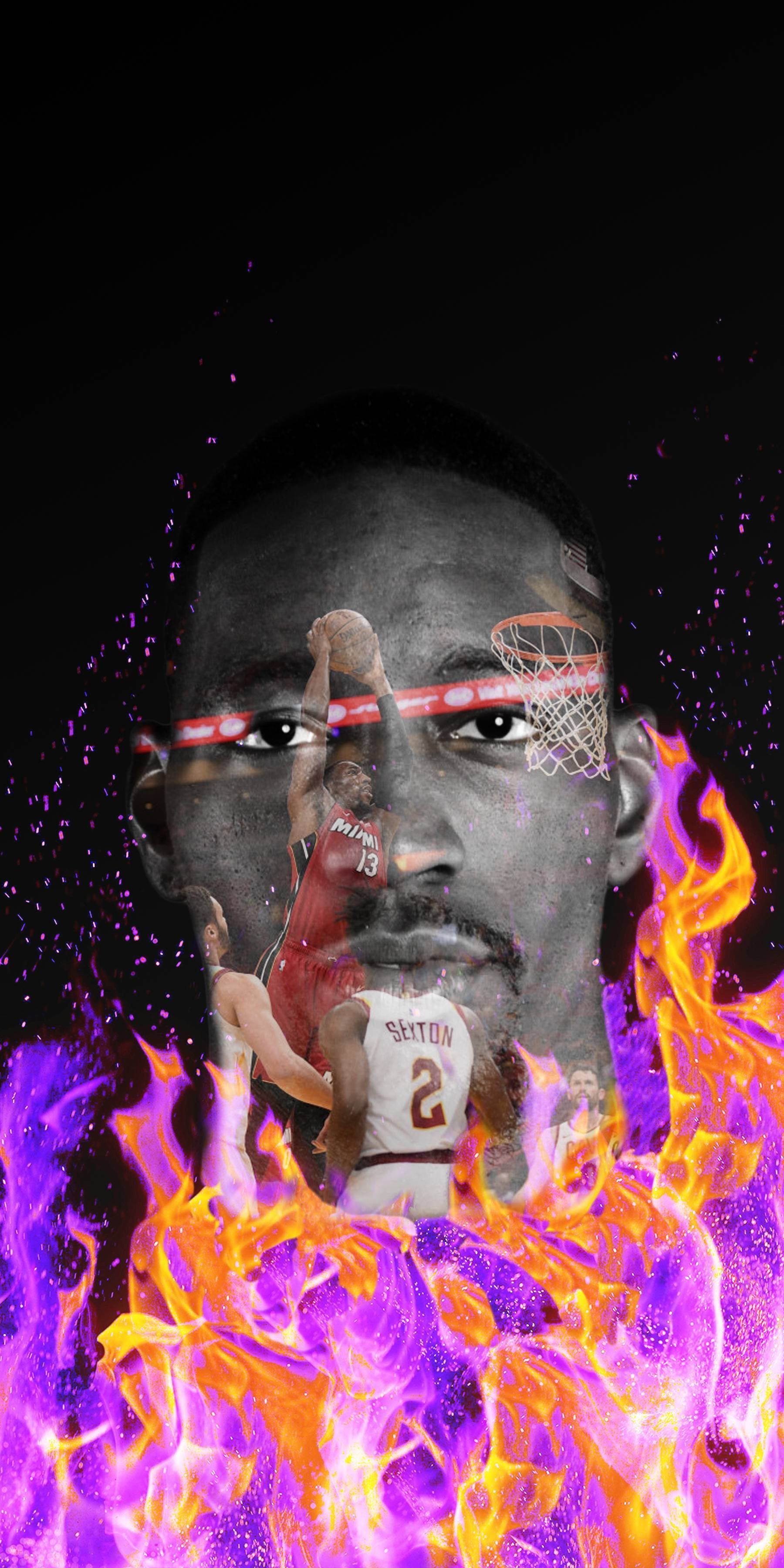 Bam Adebayo, fiery flames, basketball player, 2K Phone Wallpaper