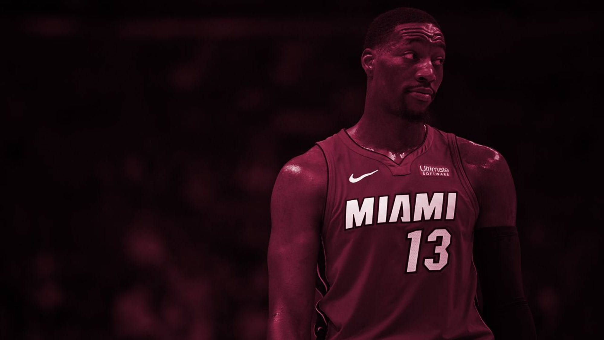 Bam Adebayo, maroon Miami jersey, number 13, Full HD Desktop Wallpaper