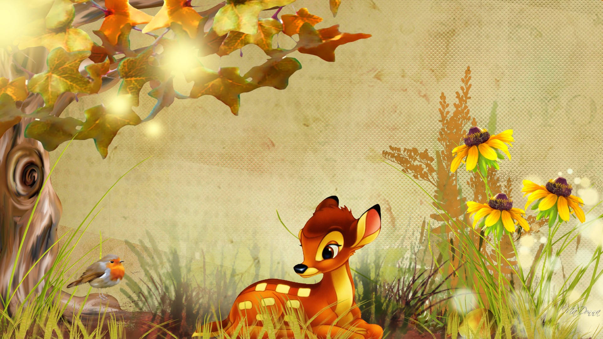 Bambi, bird, forest, Full HD Desktop Wallpaper