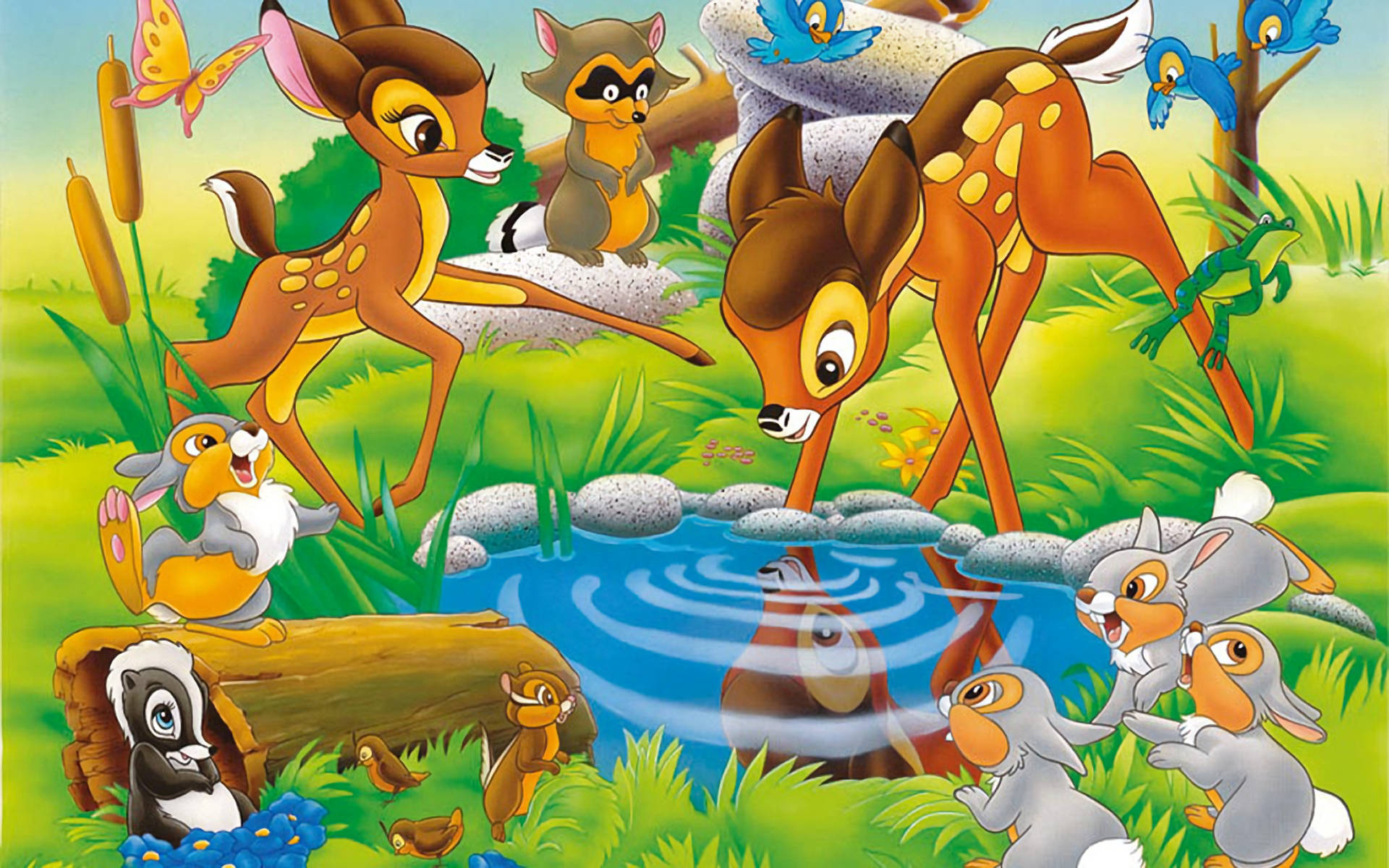 Bambi, deer, rabbits, Full HD Desktop Wallpaper