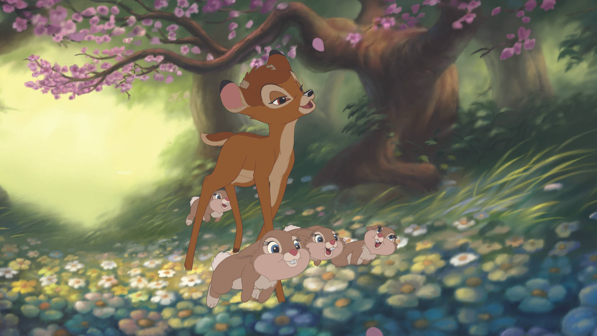 Bambi, rabbits, cherry tree, Full HD Desktop Wallpaper