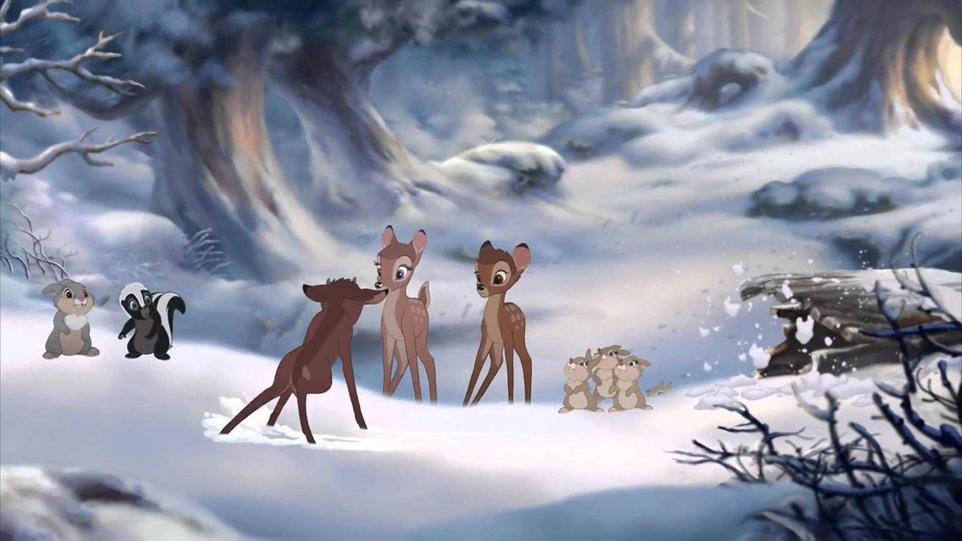 Bambi, friends, snowy forest, Full HD Desktop Wallpaper