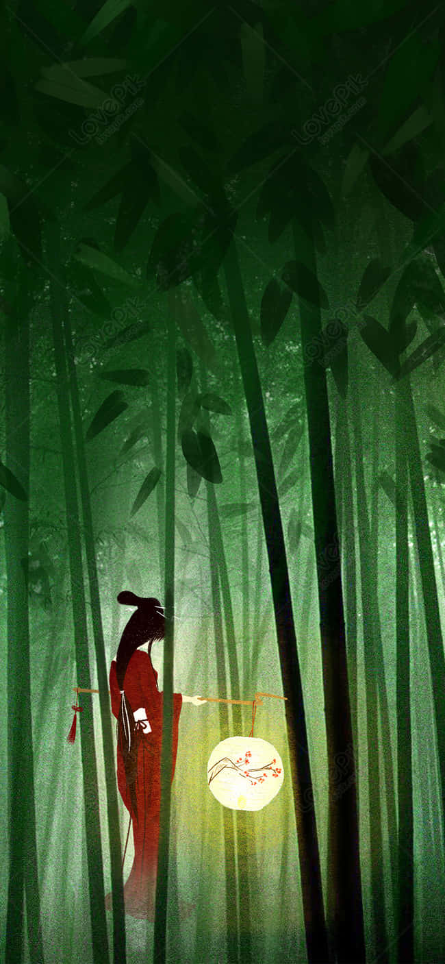 bamboo forest, red robes, glowing lantern, HD Phone Wallpaper