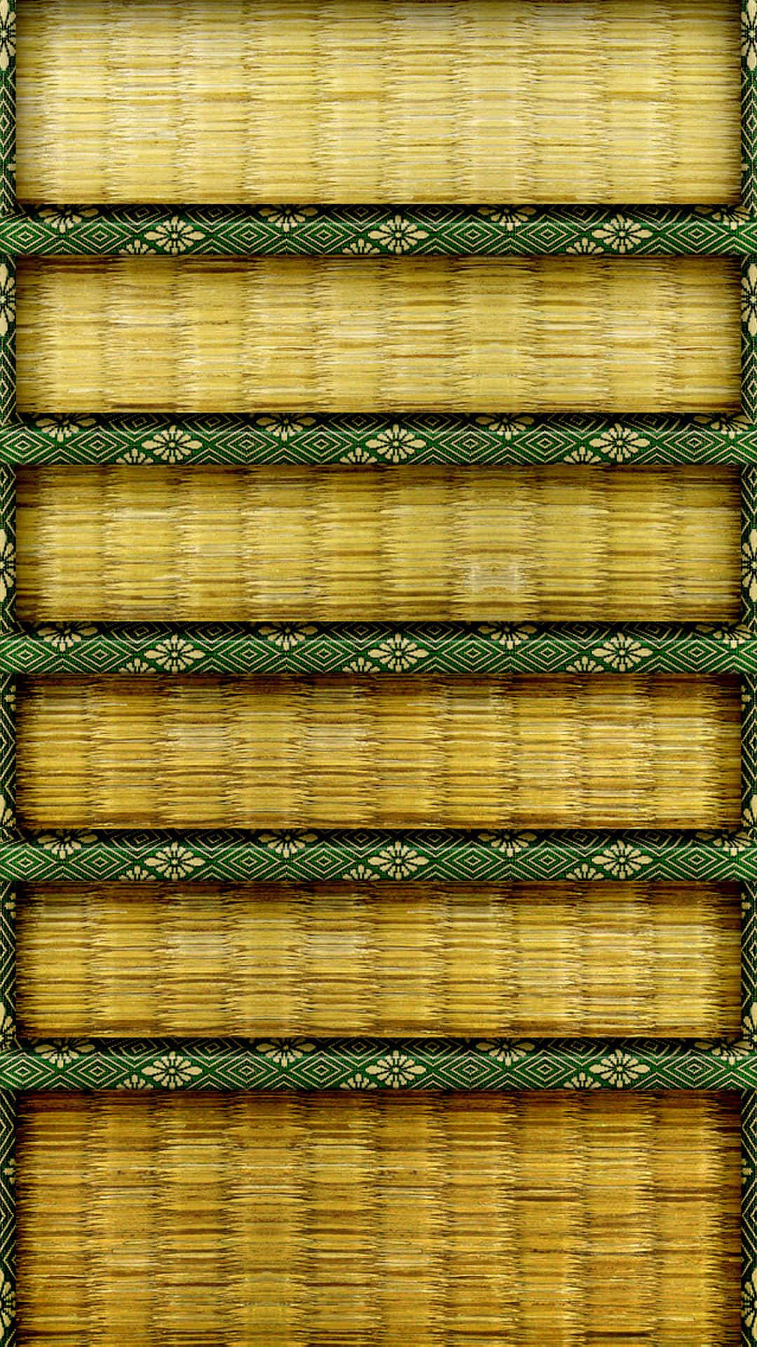 Native African Bamboo Material iPhone, vertical woven bamboo panels, green patterned borders, Full HD Phone Wallpaper