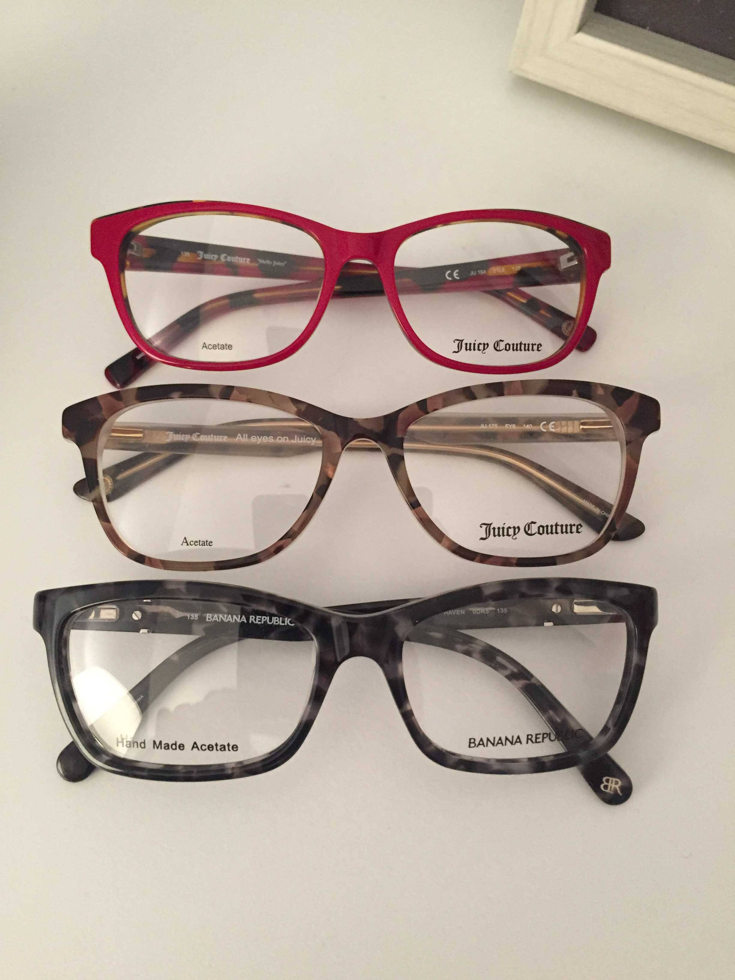 Banana Republic, three eyeglasses, red tortoiseshell frames, 2K Phone Wallpaper