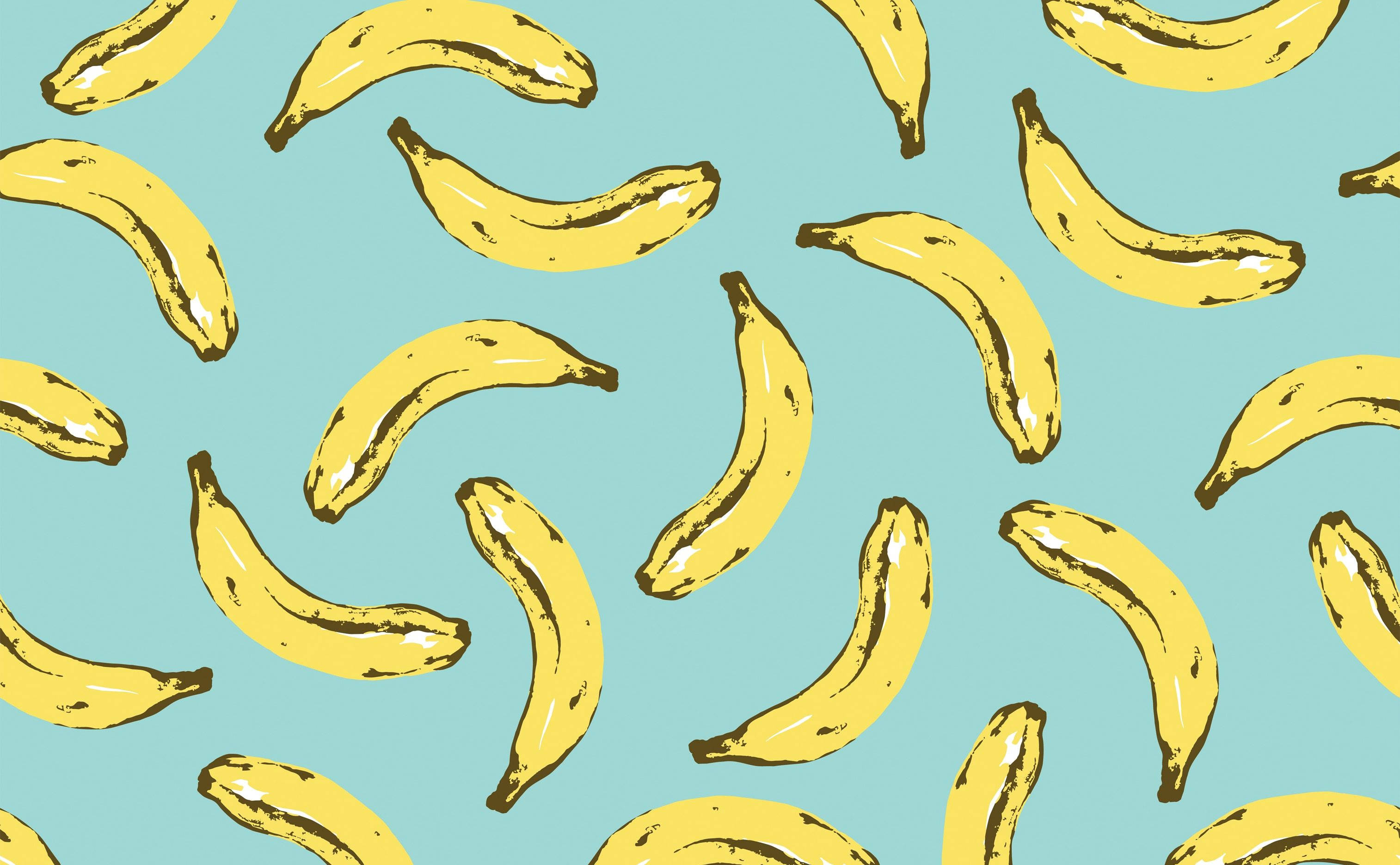 teal, yellow bananas, brown spots, 2K Desktop Wallpaper