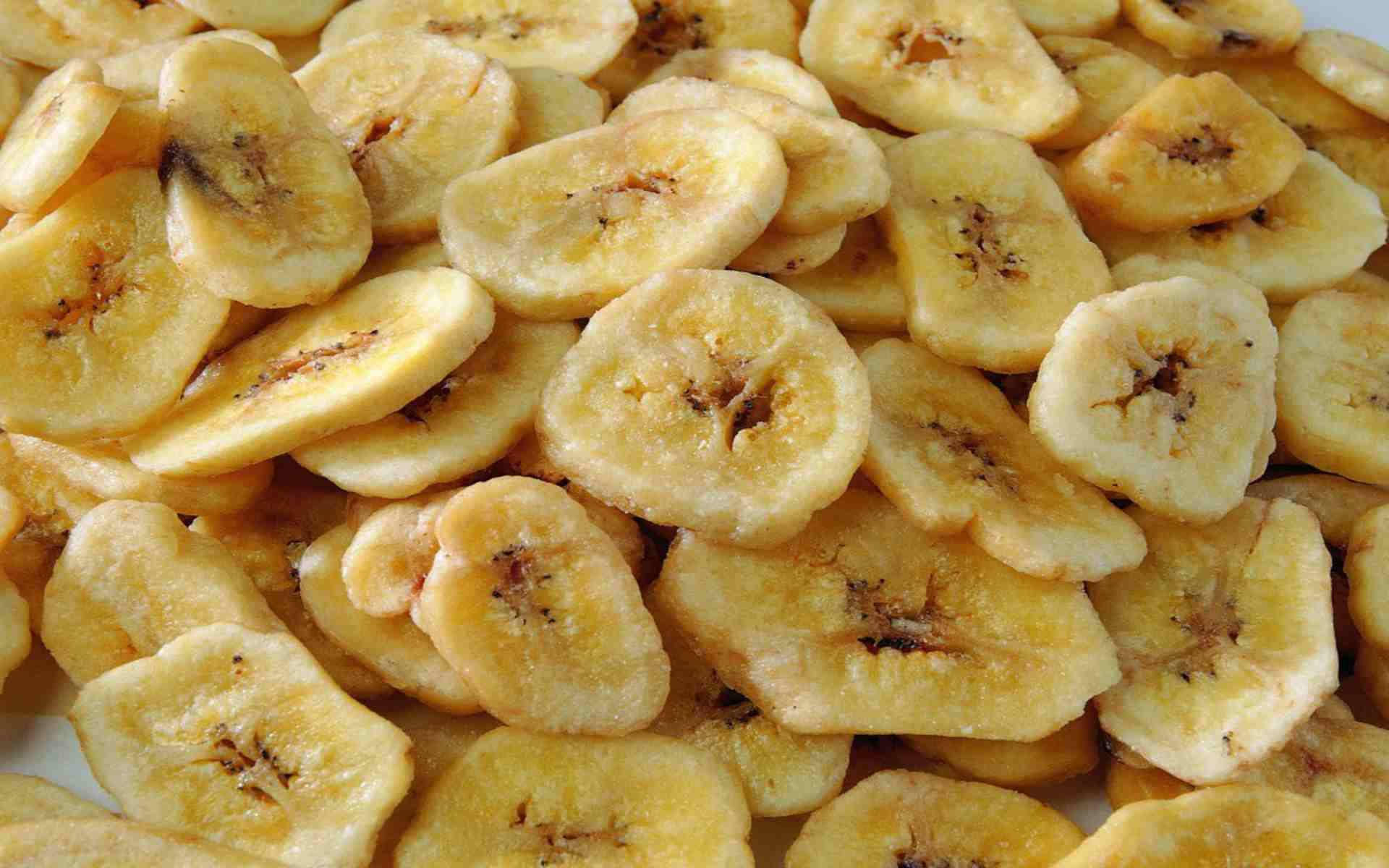 banana slices, golden dried banana slices, textured surfaces, Full HD Desktop Wallpaper
