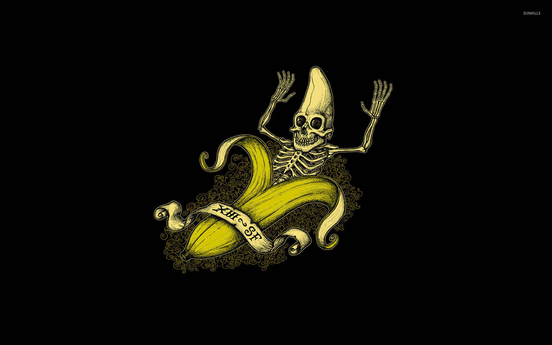 banana peel body, skull head, peeled banana, Full HD Desktop Wallpaper