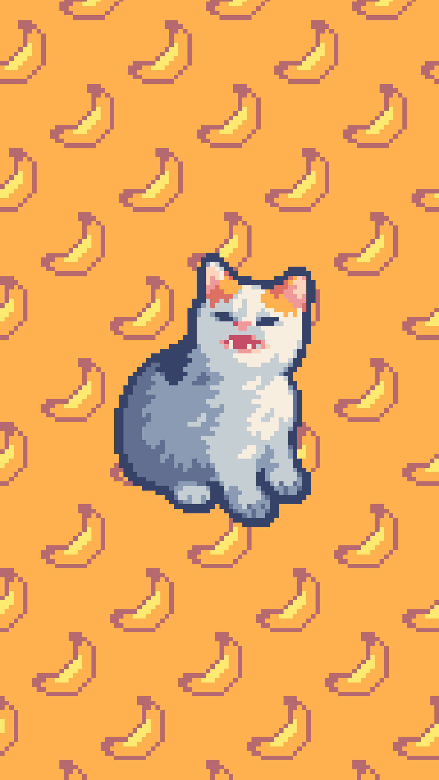 pixelated cat, grumpy expression, vibrant orange background, 2K Phone Wallpaper