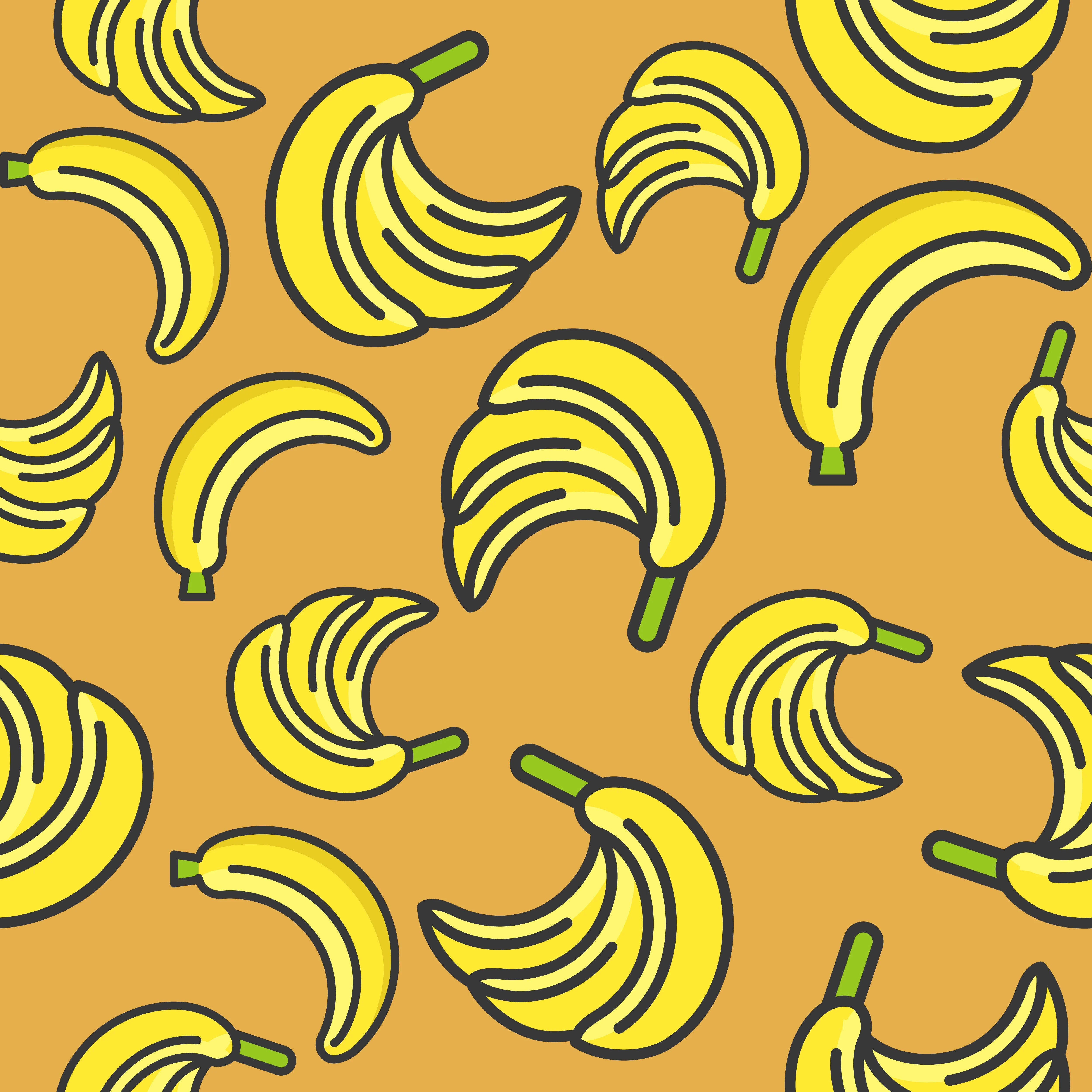 hand of bananas pattern, bright yellow bananas, green stems, 4K Desktop Wallpaper