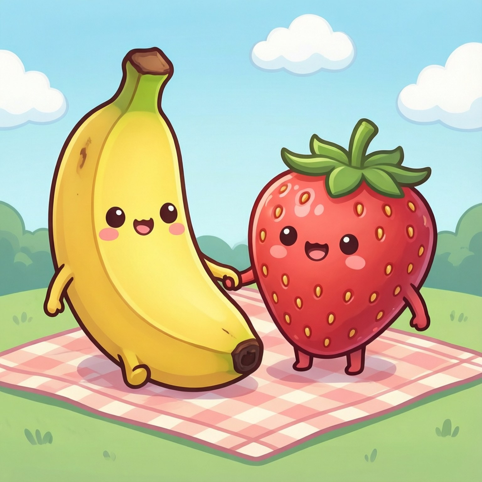 banana, strawberry, pink checkered blanket, HD Desktop Wallpaper
