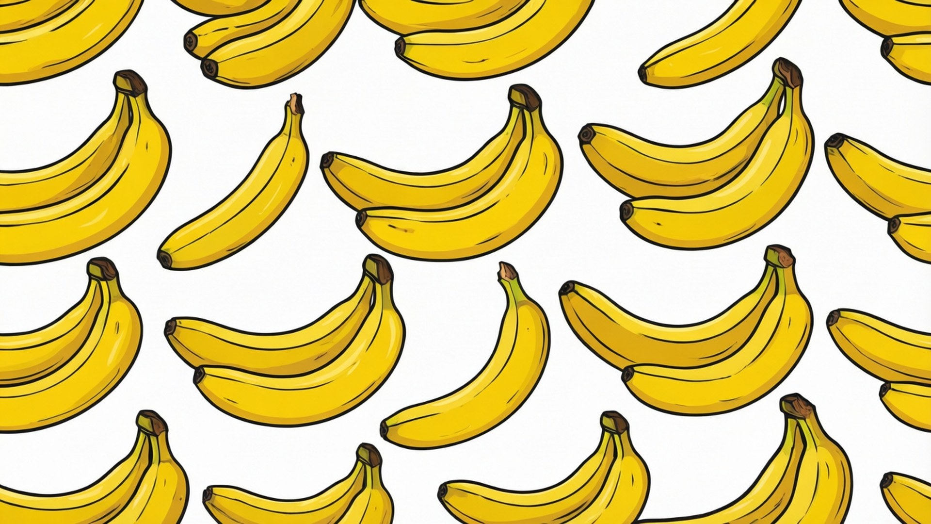banana pattern, bright yellow bananas, brown stems, Full HD Desktop Wallpaper