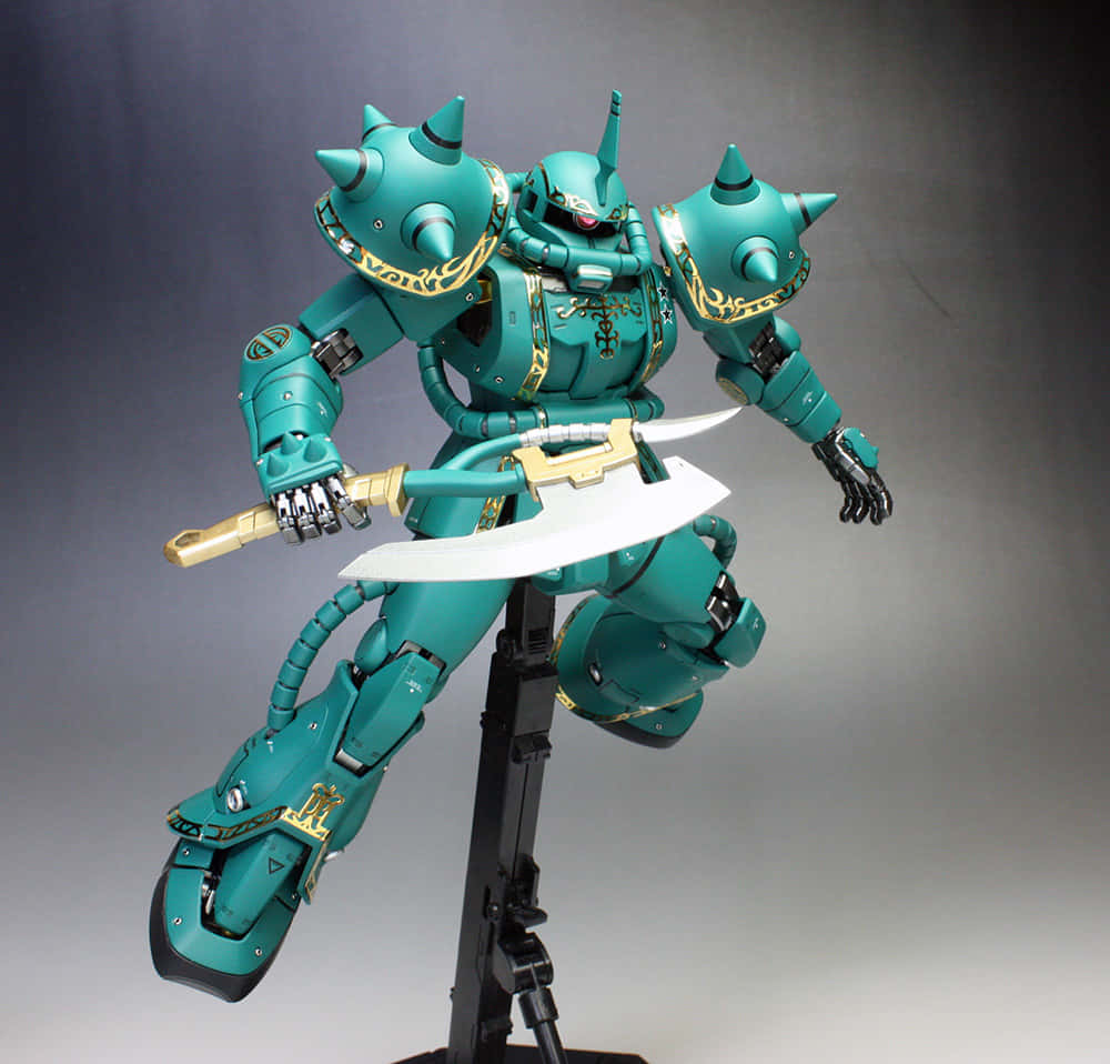 teal mecha model, Bandai, gold armored mech, SD Desktop Wallpaper