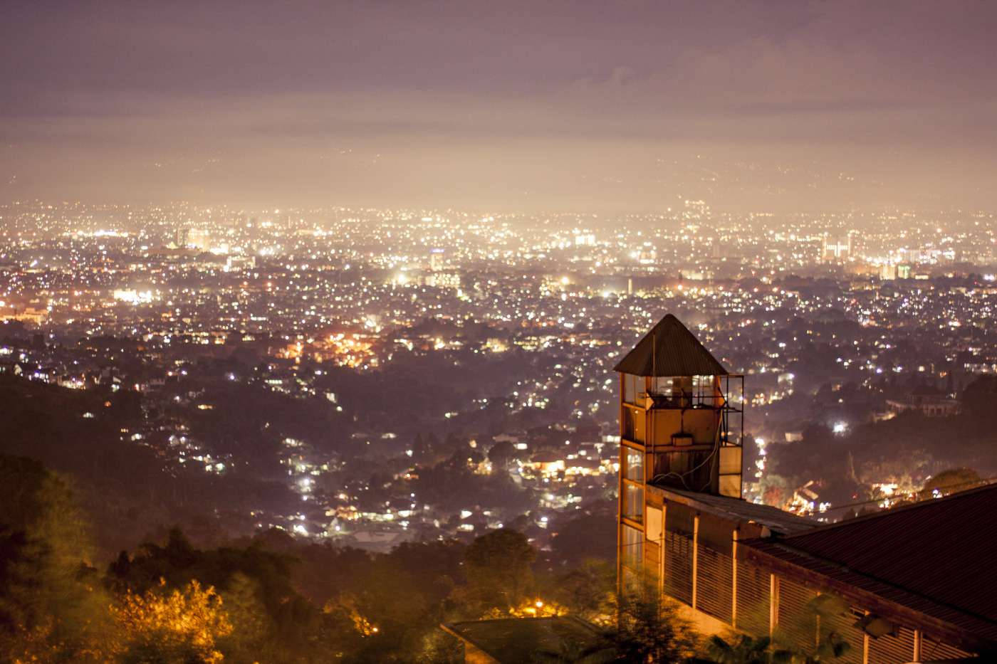 Bandung, cityscape, twinkling night lights, HD Desktop Wallpaper