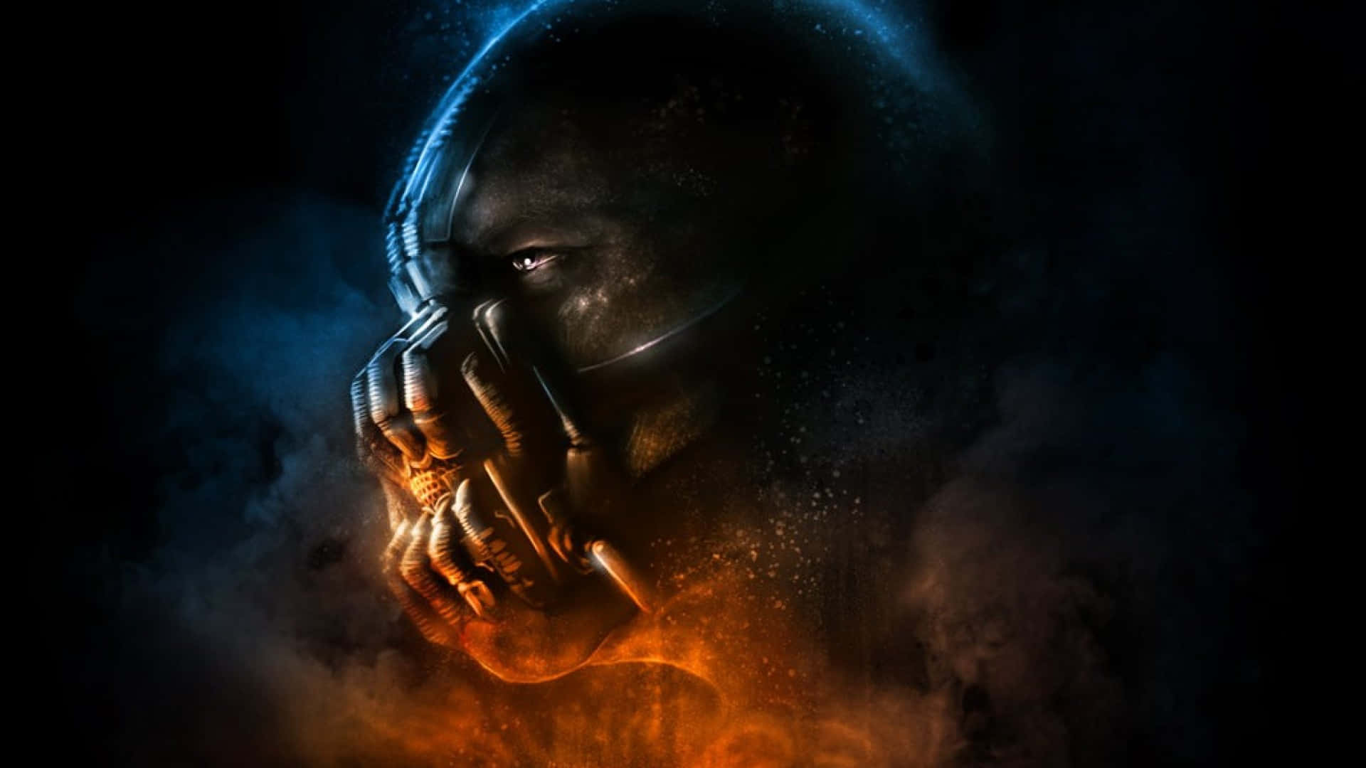 Bane, glowing eyes, fiery orange smoke, Full HD Desktop Wallpaper