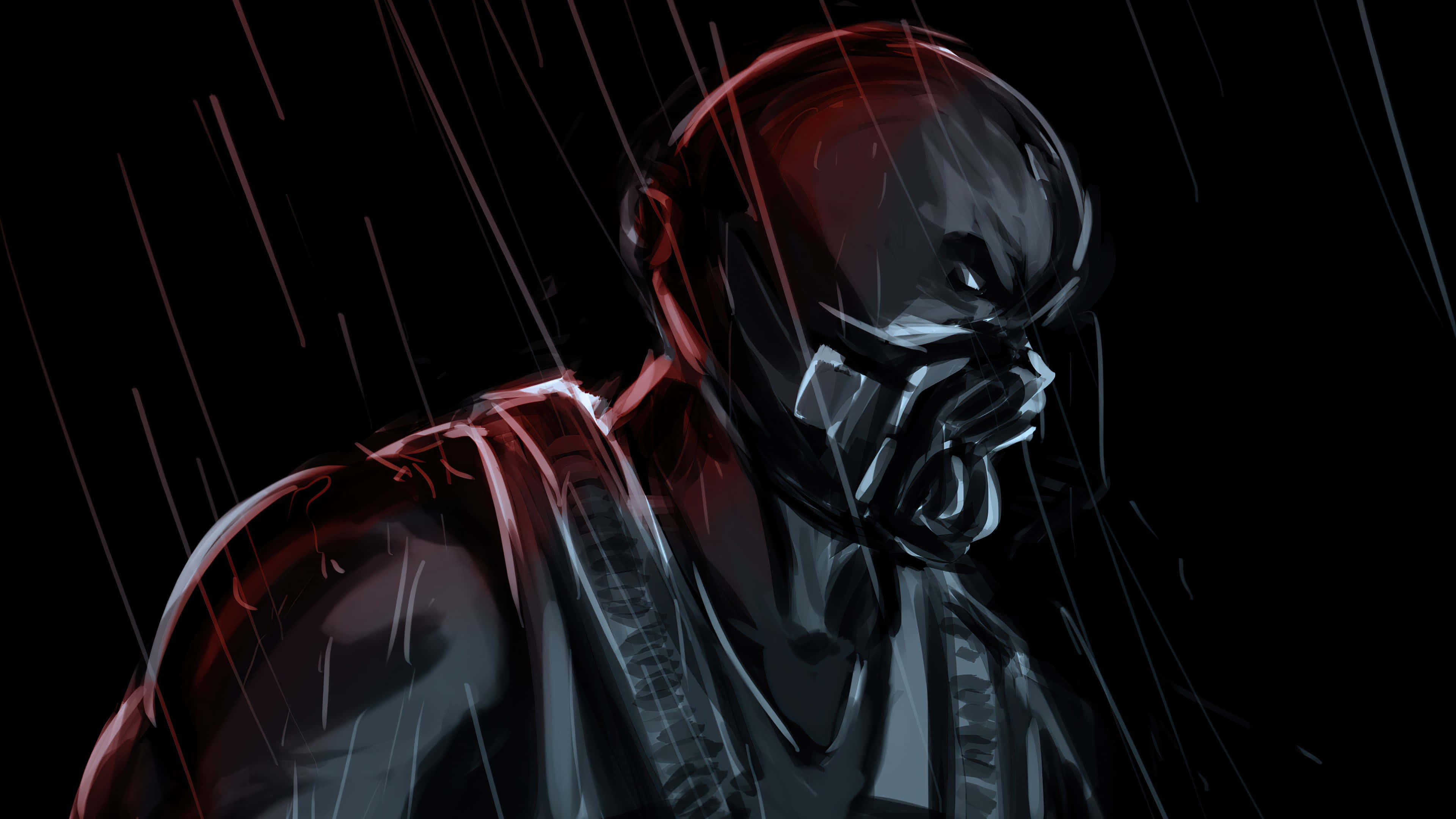 Bane, masked figure, dark rainstorm, 4K Desktop Wallpaper