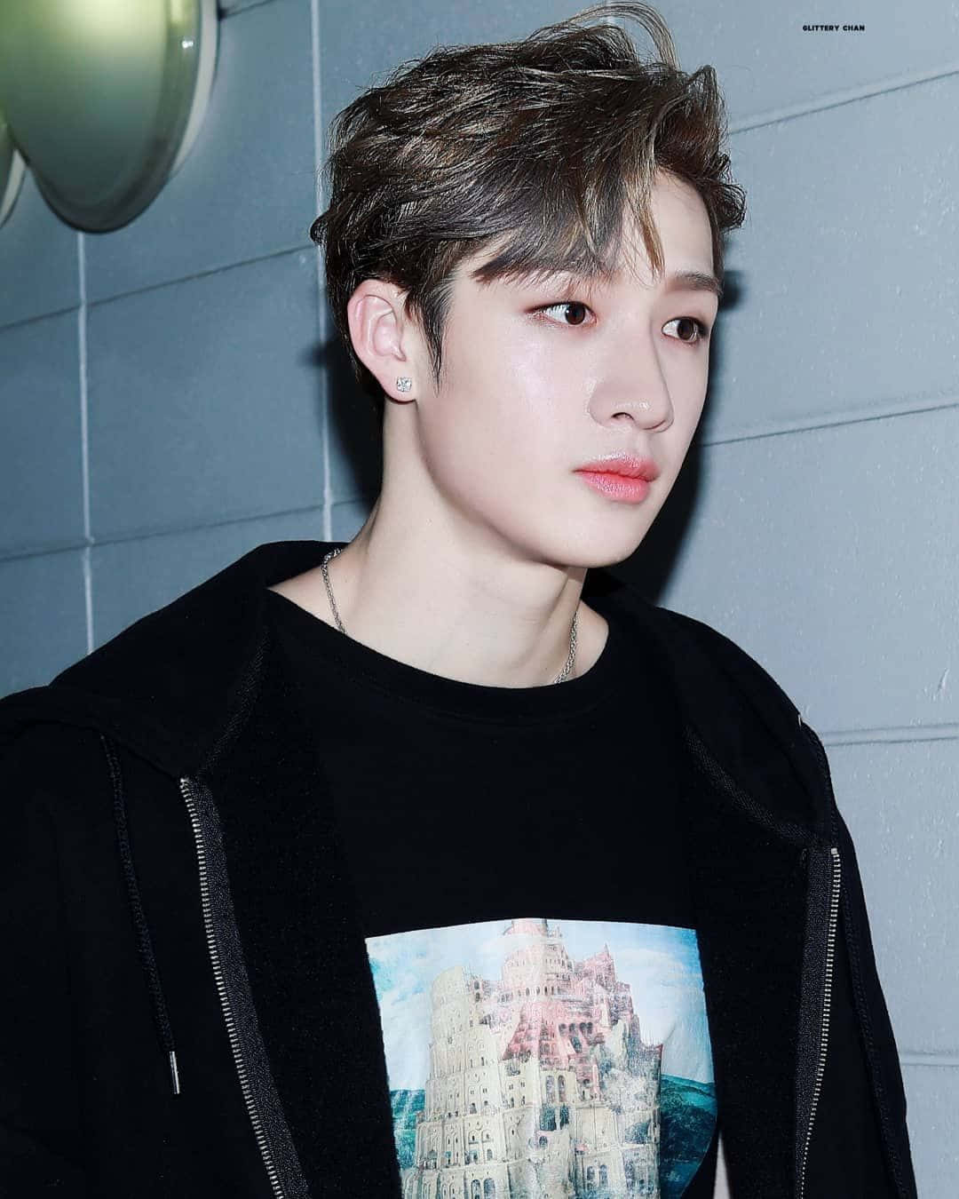 Bang Chan, black hoodie, graphic tee, HD Phone Wallpaper