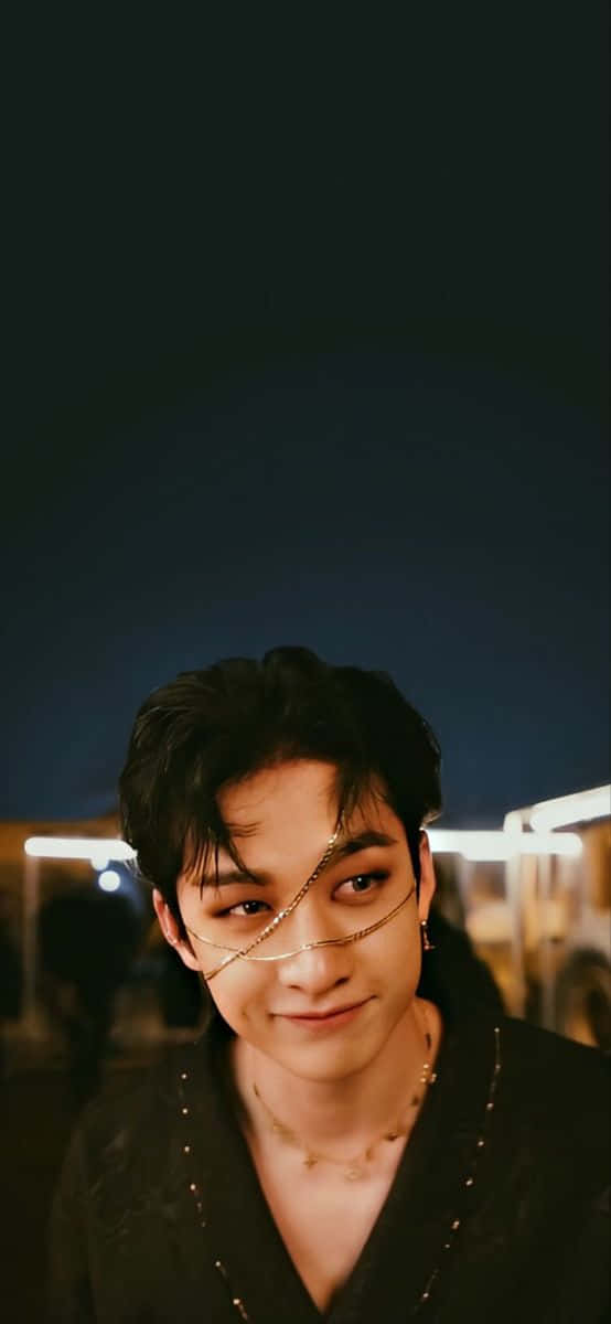 Bang Chan, dark night backdrop, glowing lights, SD Phone Wallpaper