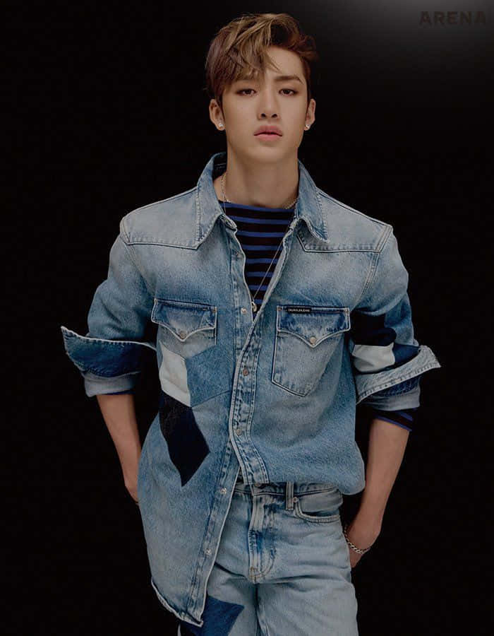 Bang Chan, denim outfit, patchwork denim, SD Phone Wallpaper