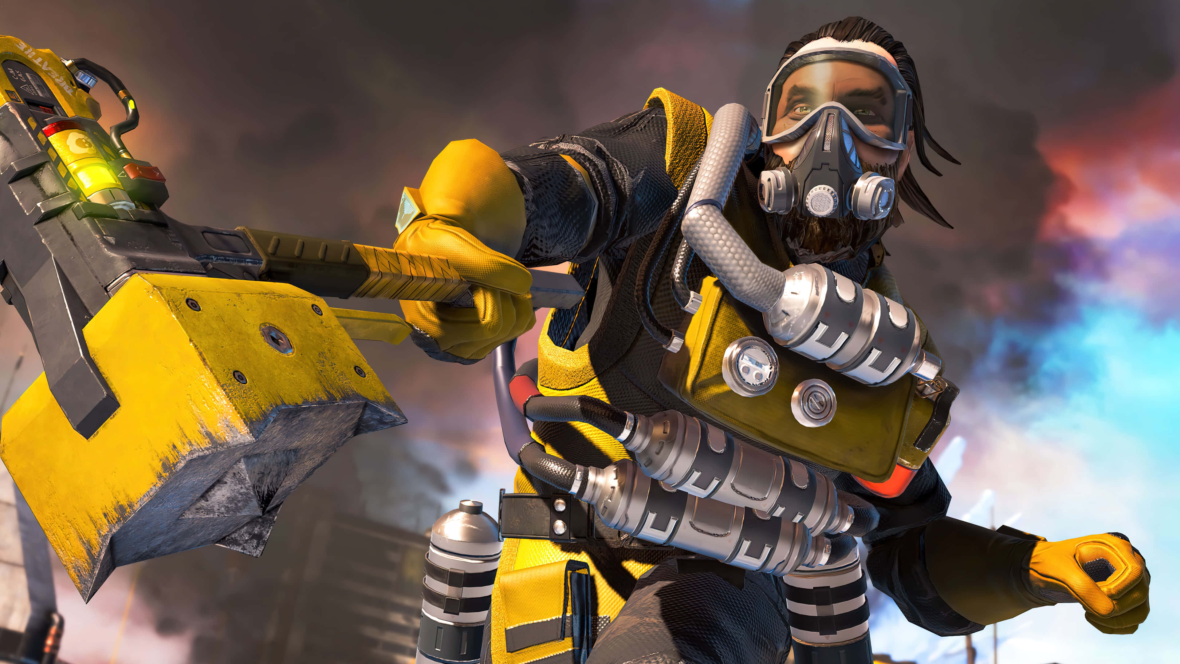 Bangalore Apex, bearded character, yellow and black gear, 4K Desktop Wallpaper