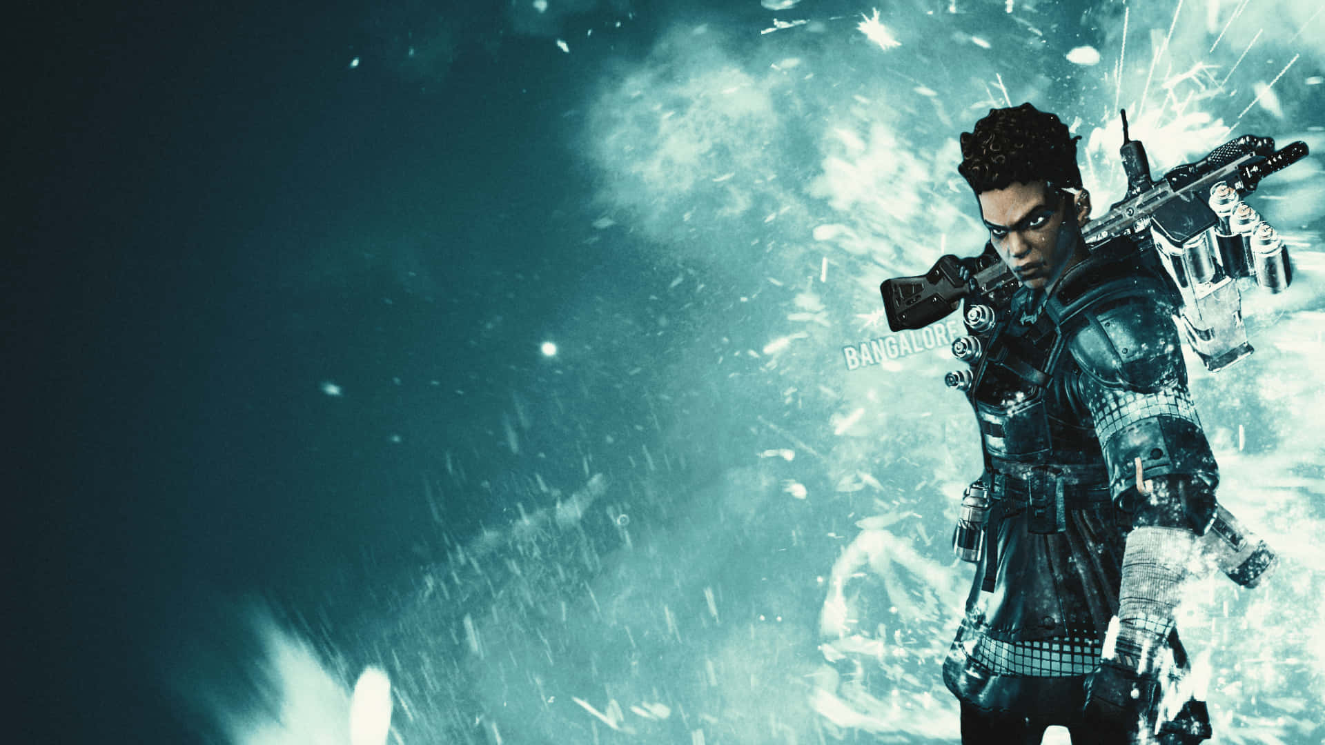 Bangalore Apex, teal battlefield, explosions, Full HD Desktop Wallpaper