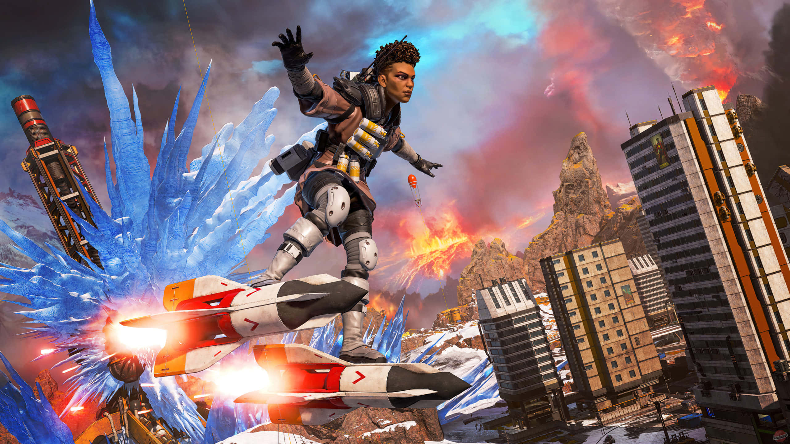 Bangalore Apex, futuristic warrior, rocket-powered skis, 2K Desktop Wallpaper