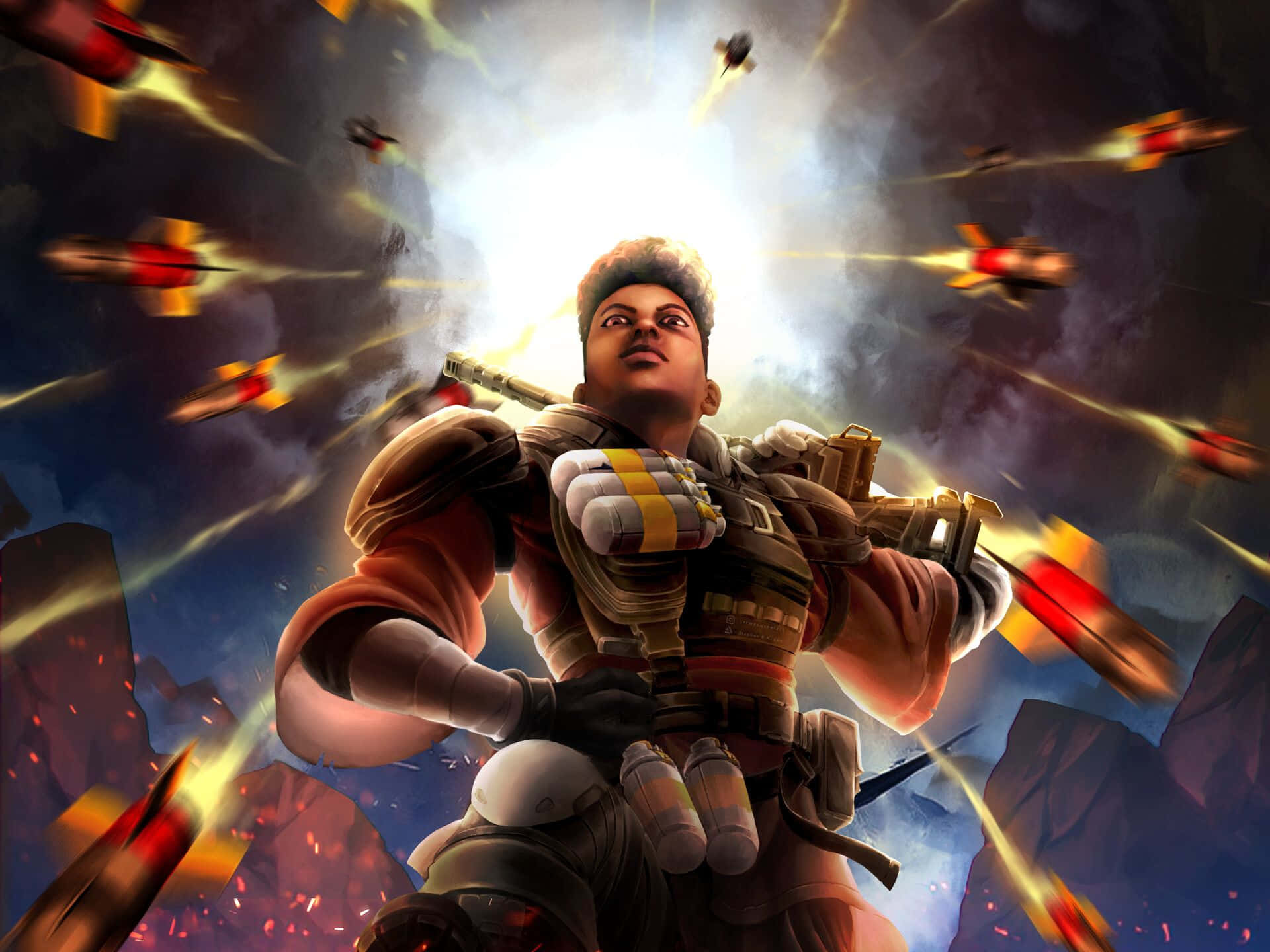 Bangalore Apex, futuristic armor, glowing projectiles, Full HD Desktop Wallpaper