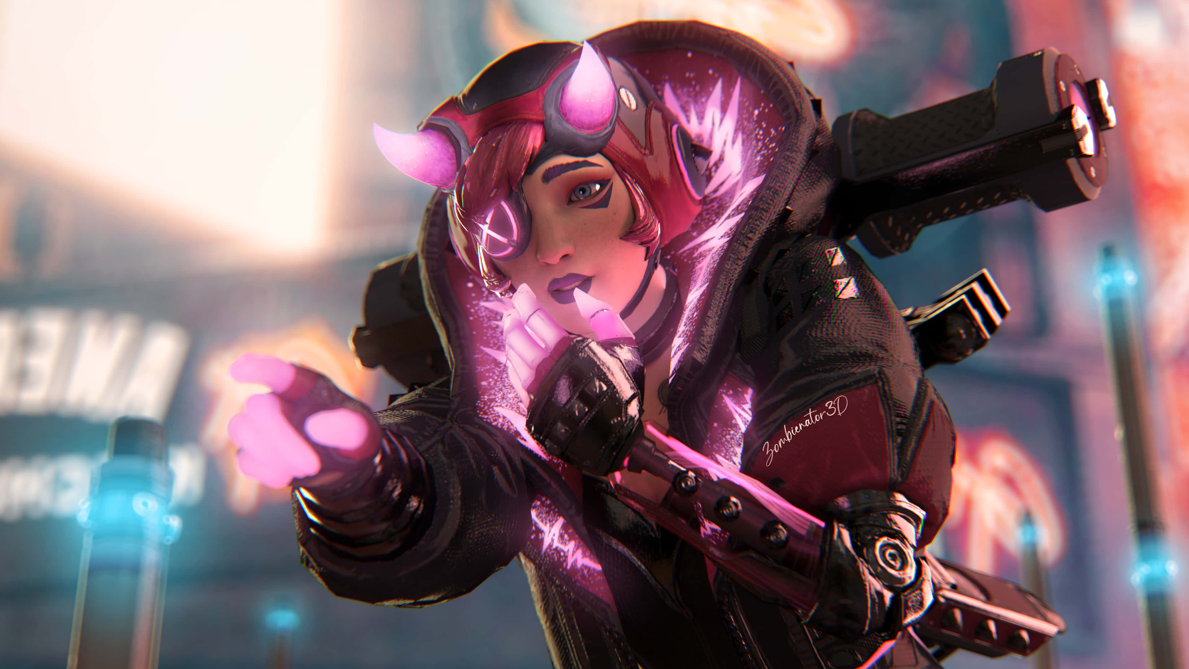 Bangalore Apex, cyberpunk anime girl, pink horns, 4K Desktop Wallpaper