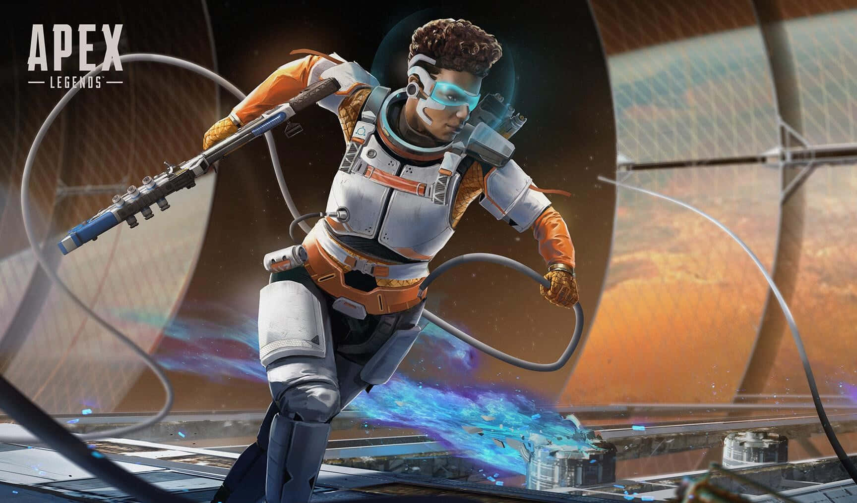 Bangalore Apex, orange and white armor, sci-fi platform, HD Desktop Wallpaper