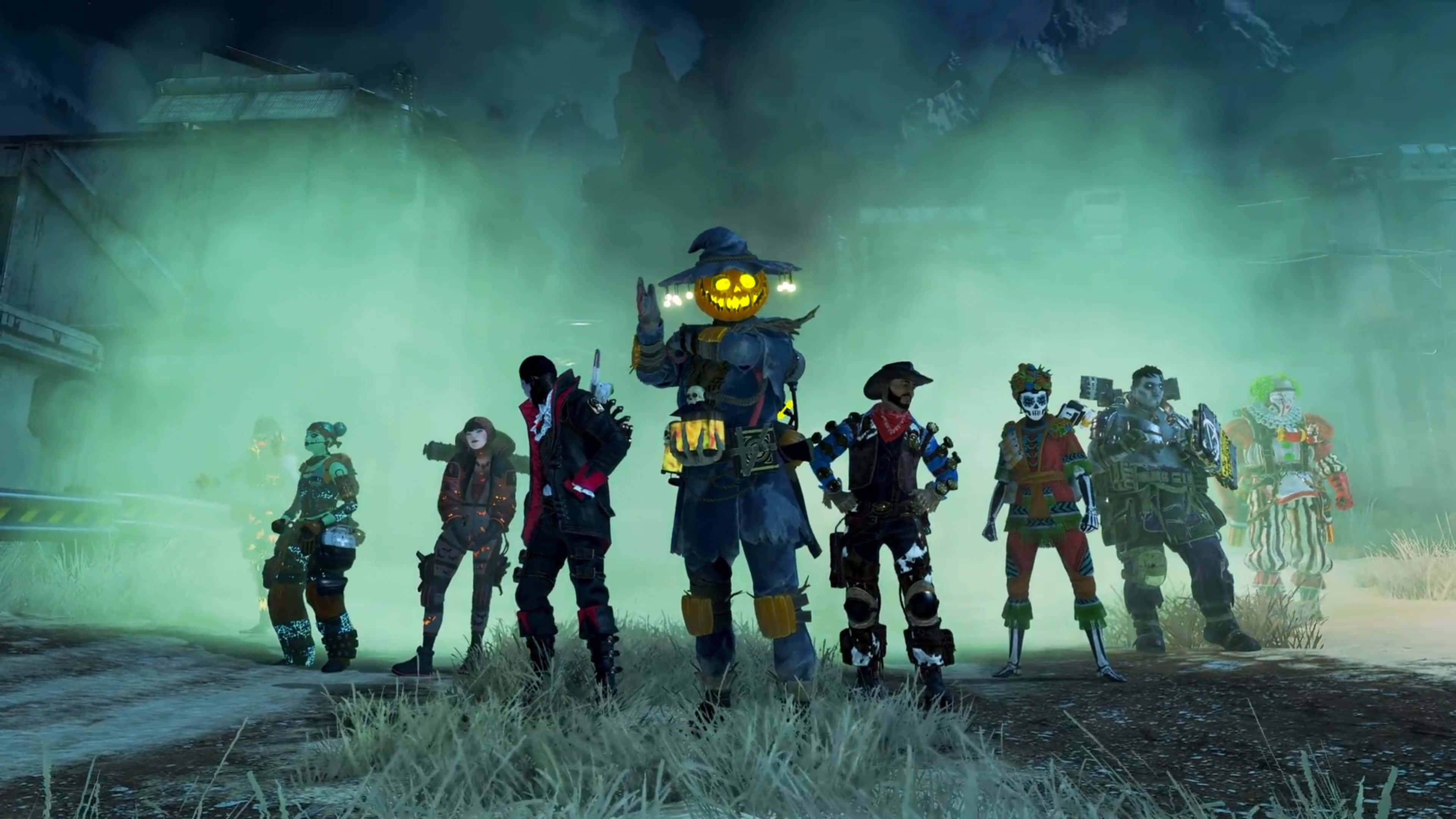 Bangalore Apex, Halloween-themed characters, foggy, 4K Desktop Wallpaper