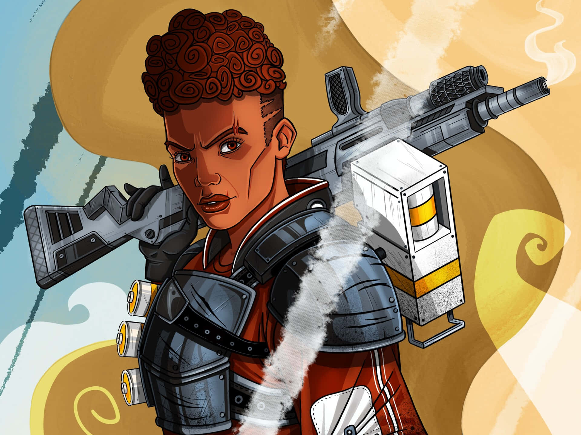 Bangalore Apex, futuristic rifle, curly hair, Full HD Desktop Wallpaper
