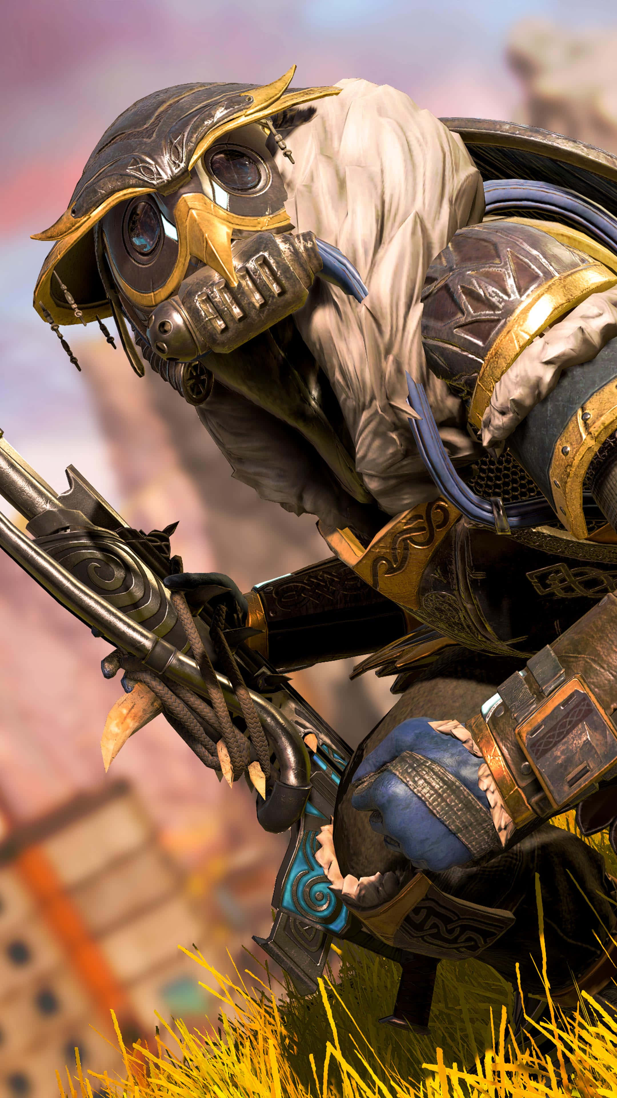 Bangalore Apex, gold and black helmet, heavily armored warrior, 4K Phone Wallpaper