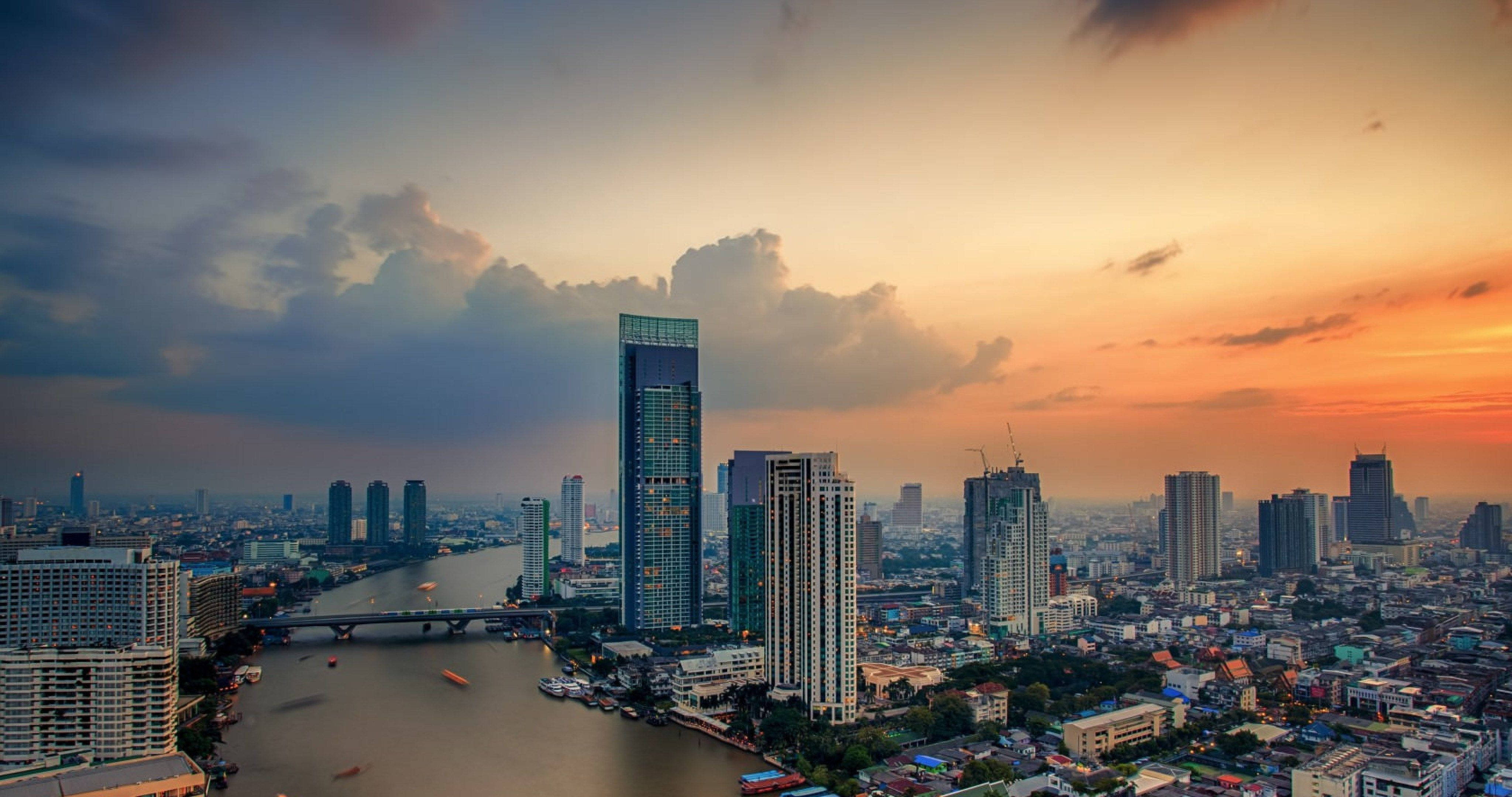 Bangkok, sunset, city skyline, 4K Desktop Wallpaper