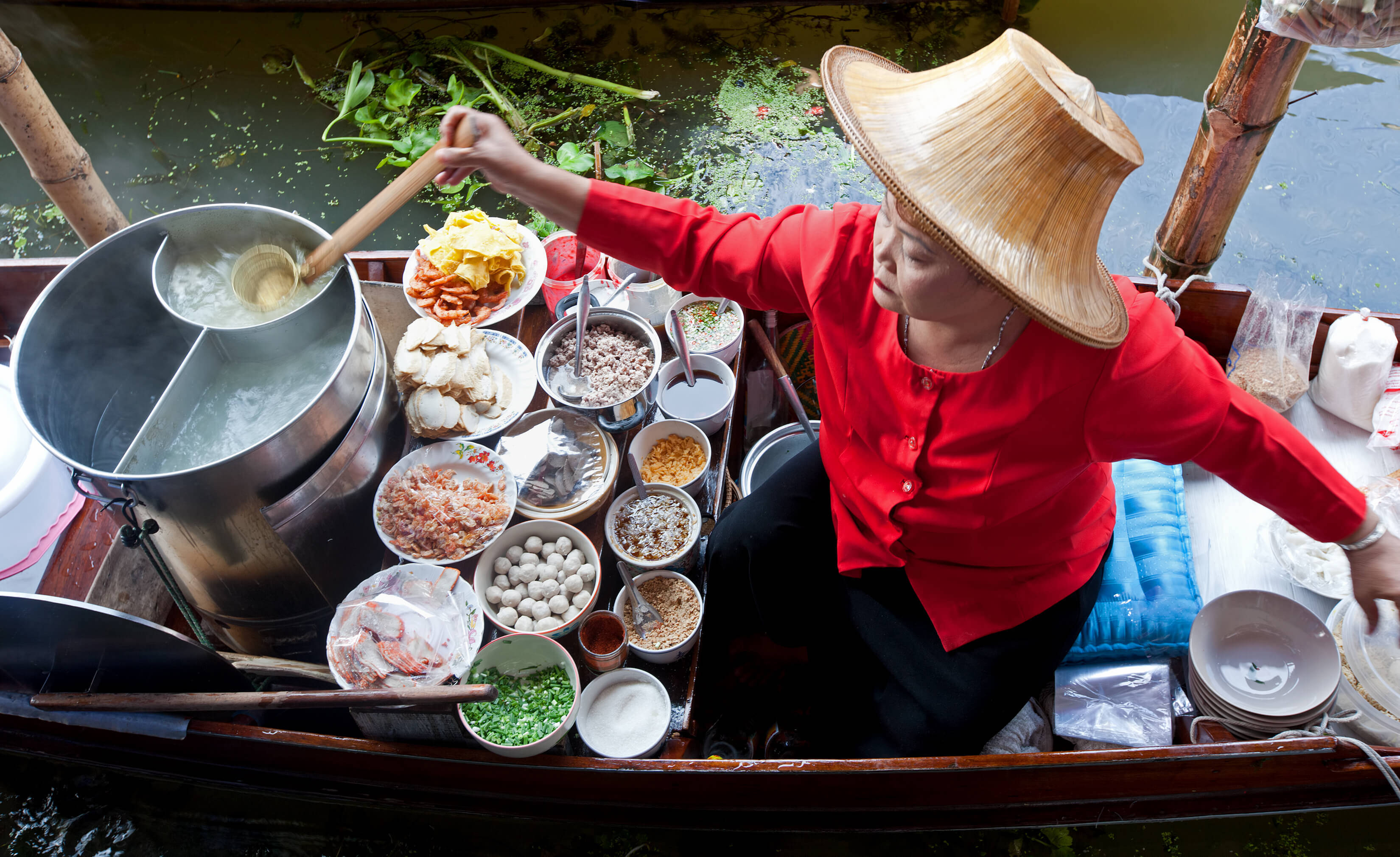 Bangkok, floating market, food stall, 2K Desktop Wallpaper