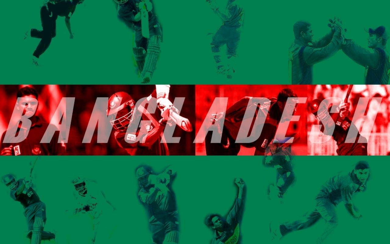 Bangladesh Cricket Team Logo, green and red background, bold text, HD Desktop Wallpaper