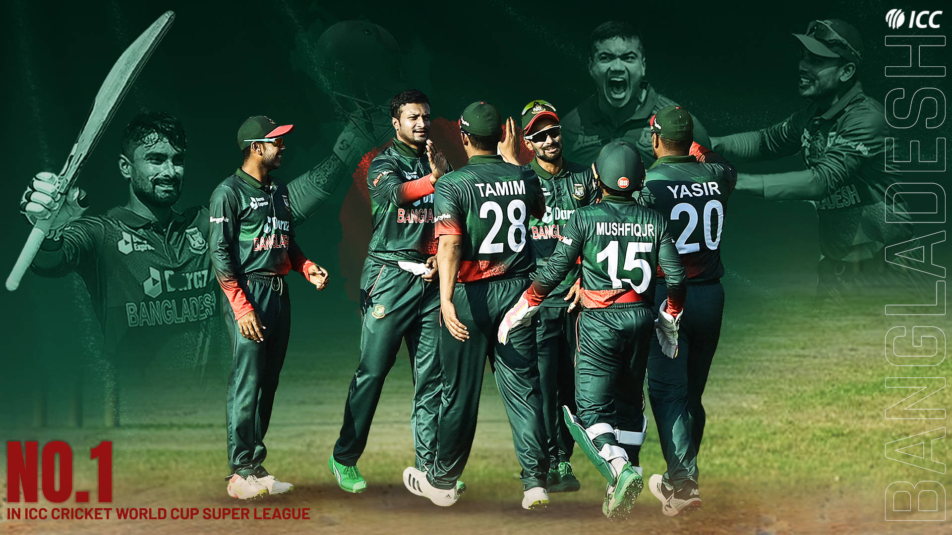 Bangladesh Cricket Team, green uniforms, grass field, Full HD Desktop Wallpaper
