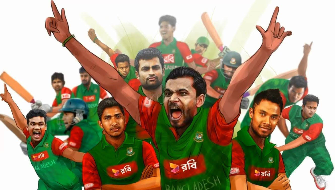 Bangladesh Cricket Team, green and red uniforms, celebrate triumphantly, HD Desktop Wallpaper
