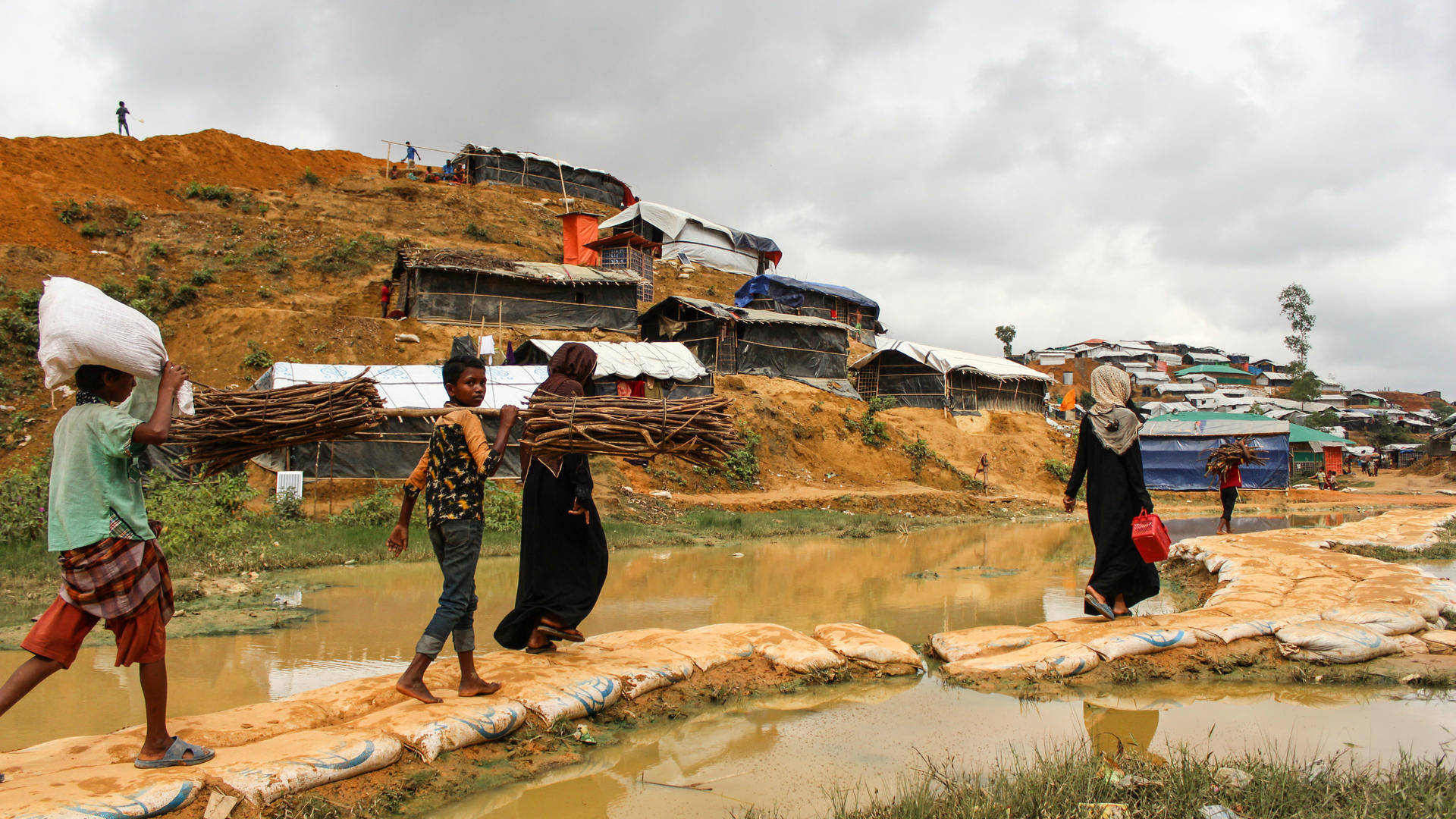 Bangladesh, Rohingya refugees, muddy waterway, Full HD Desktop Wallpaper