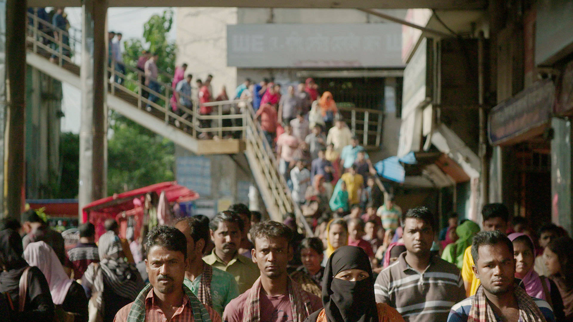 crowded bangladesh streets, bustling urban street scene, covered walkway, Full HD Desktop Wallpaper