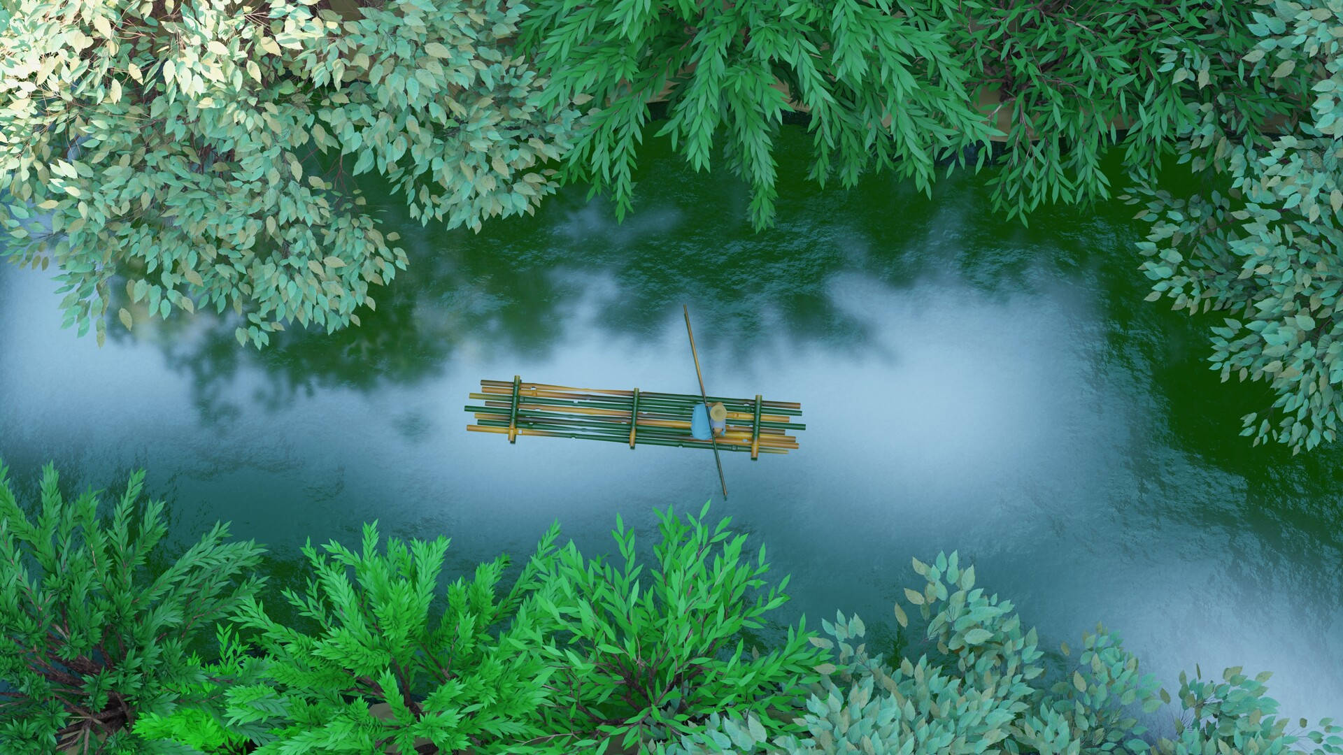 Bangladesh, river, bamboo raft, Full HD Desktop Wallpaper