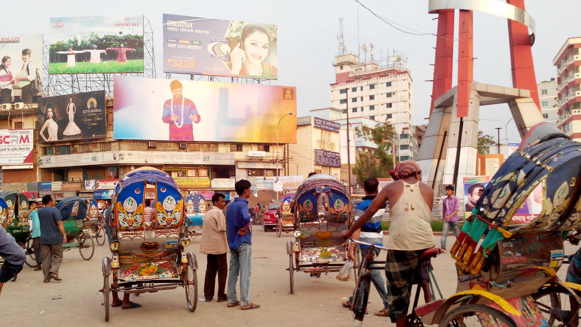 Bangladesh, busy city, ornately painted rickshaws, Full HD Desktop Wallpaper