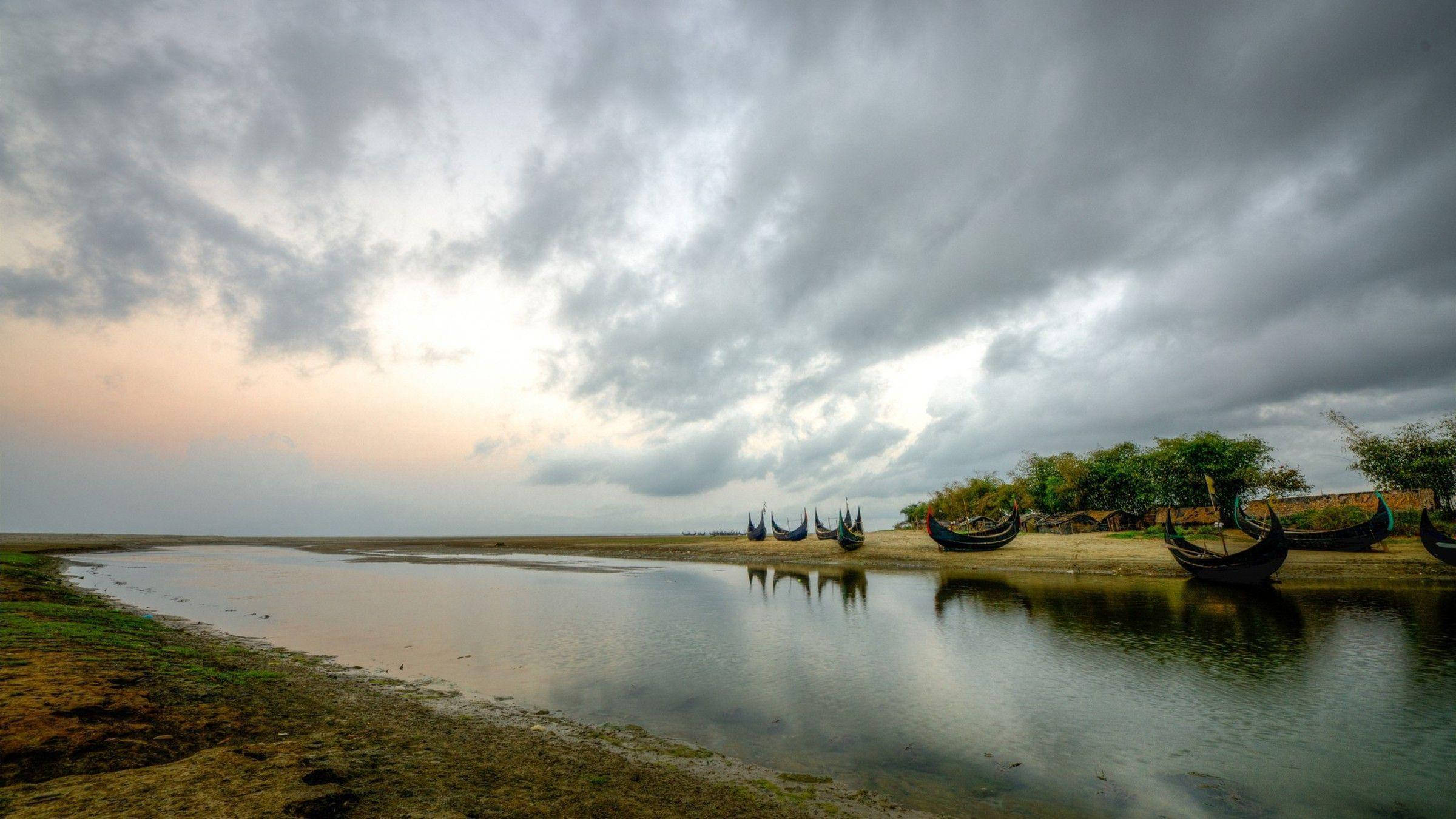 Bangladesh, drought season, traditional boats, Full HD Desktop Wallpaper