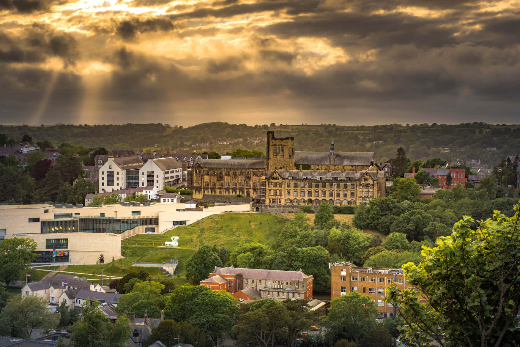 Bangor United Kingdom, sunset, historic stone abbey, HD Desktop Wallpaper